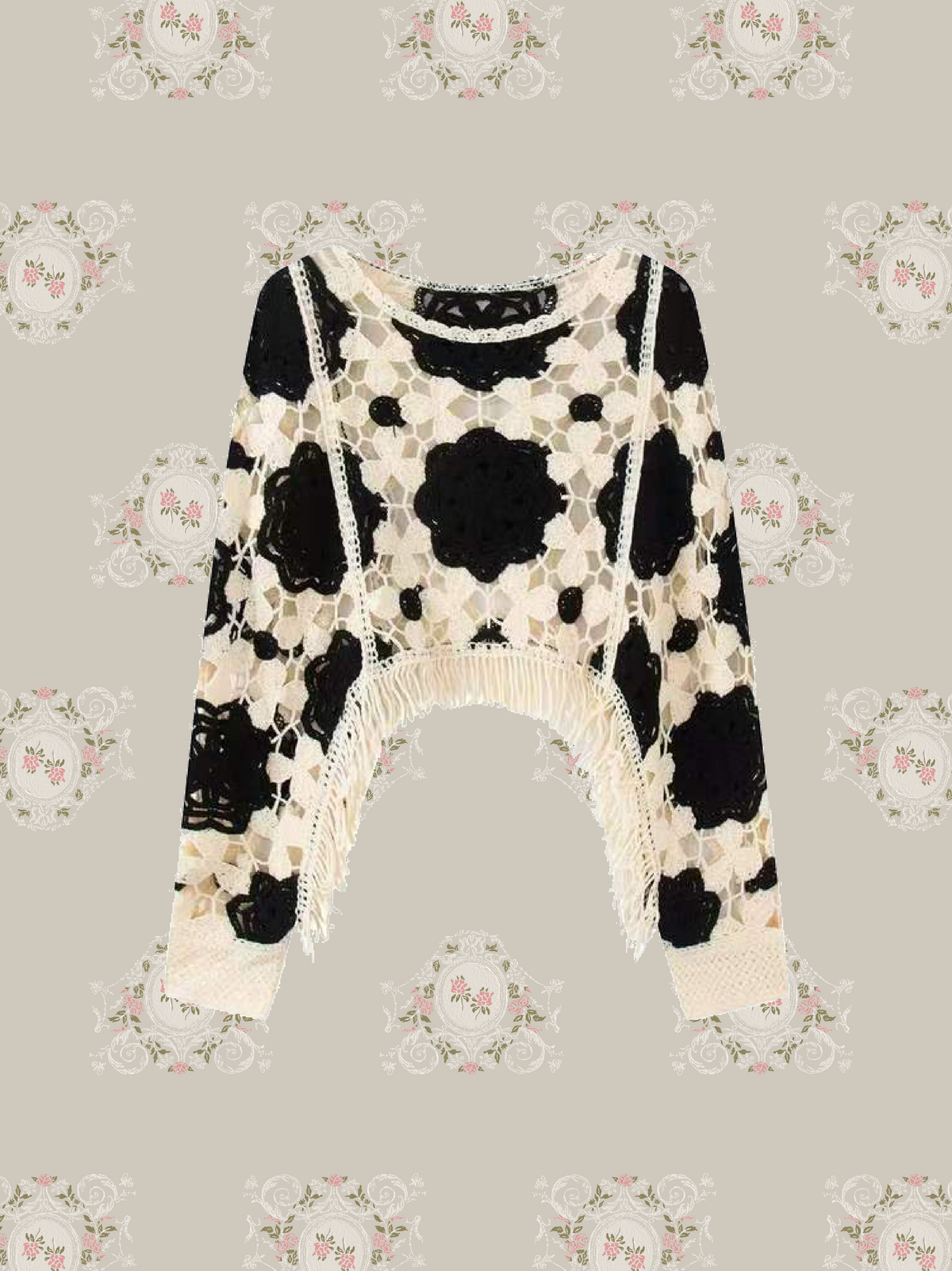 Crochet Fringe Hollow Out Knit/クロシェ編みフリンジ透かしニット