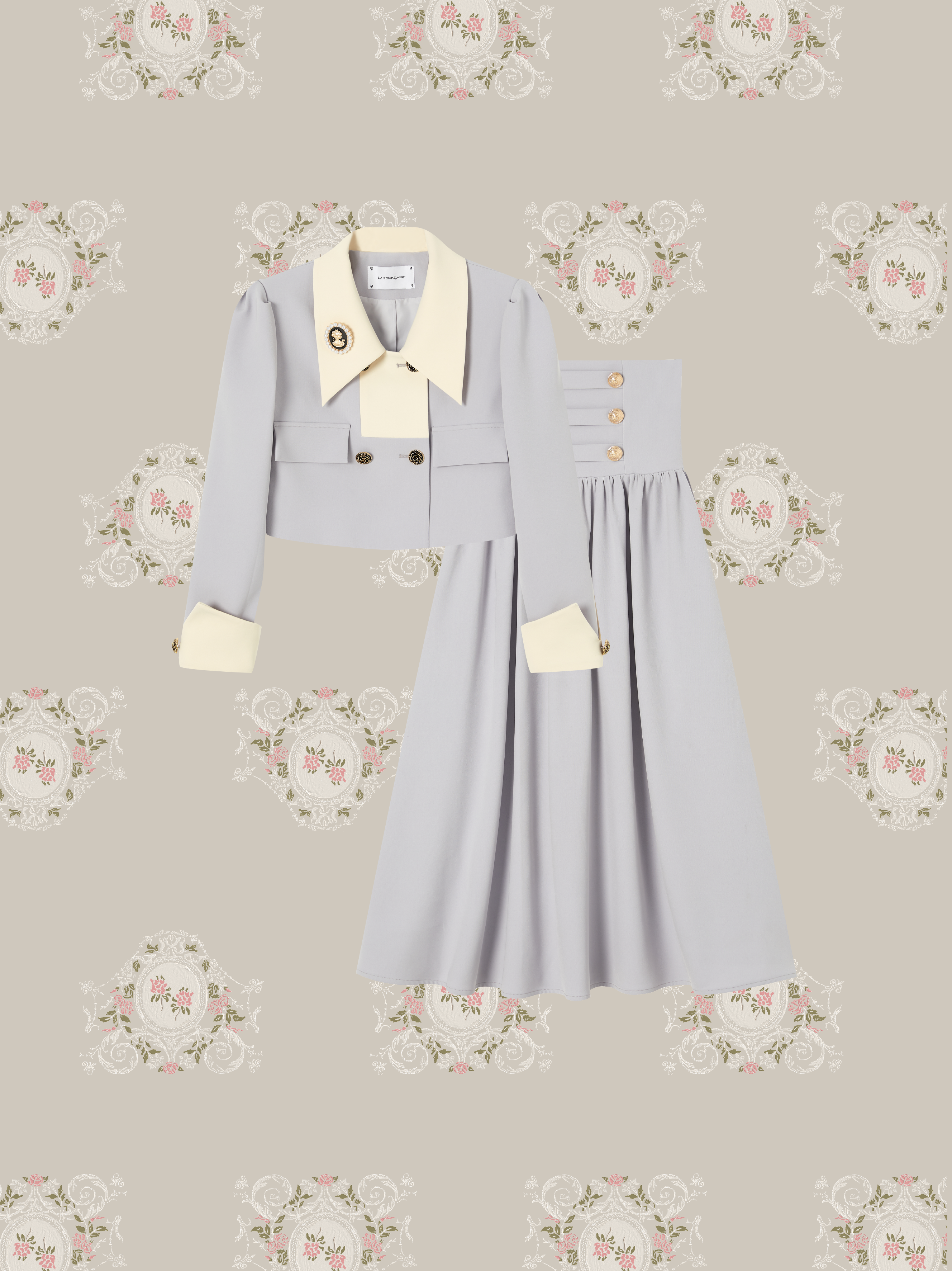 ・予約商品・Elegant Collar Jacket With Lace Up Skirt/エレガント襟ジャケットレースアップスカート