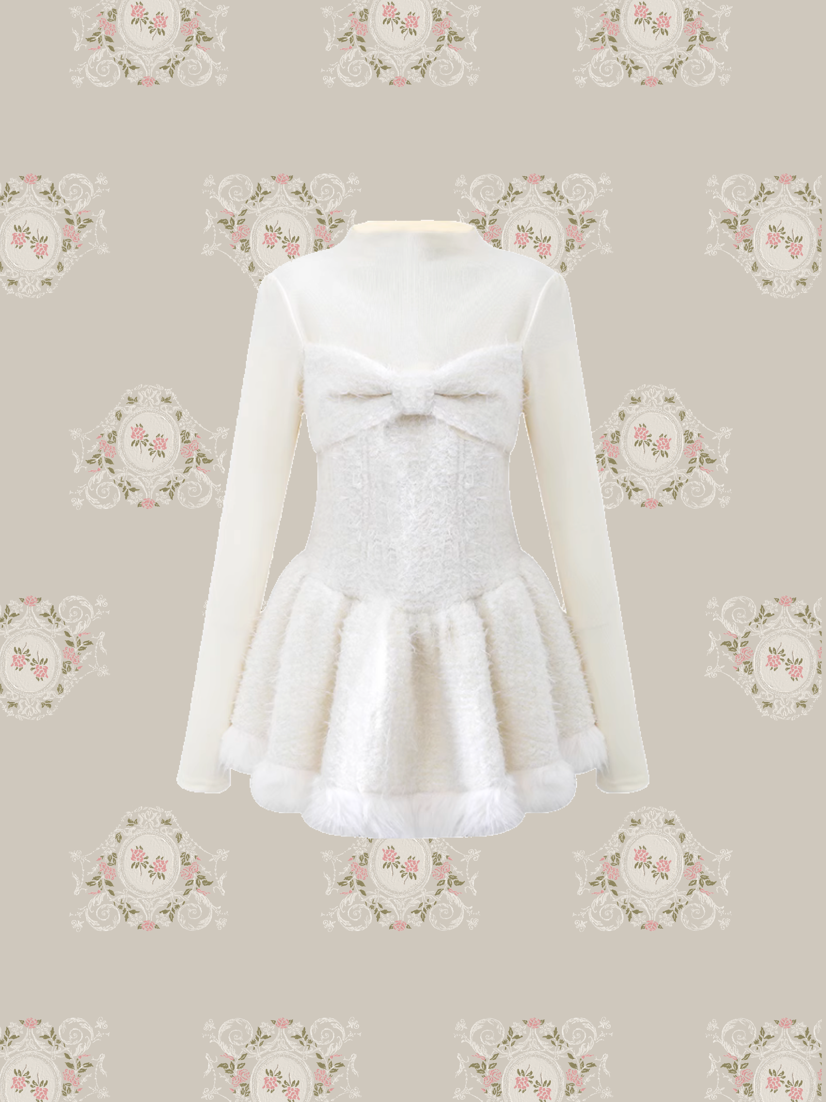 Sheer Knitting Long Sleeve Onepiece With Down Jacket/中綿ジャケット付きシアーニット長袖ワンピース