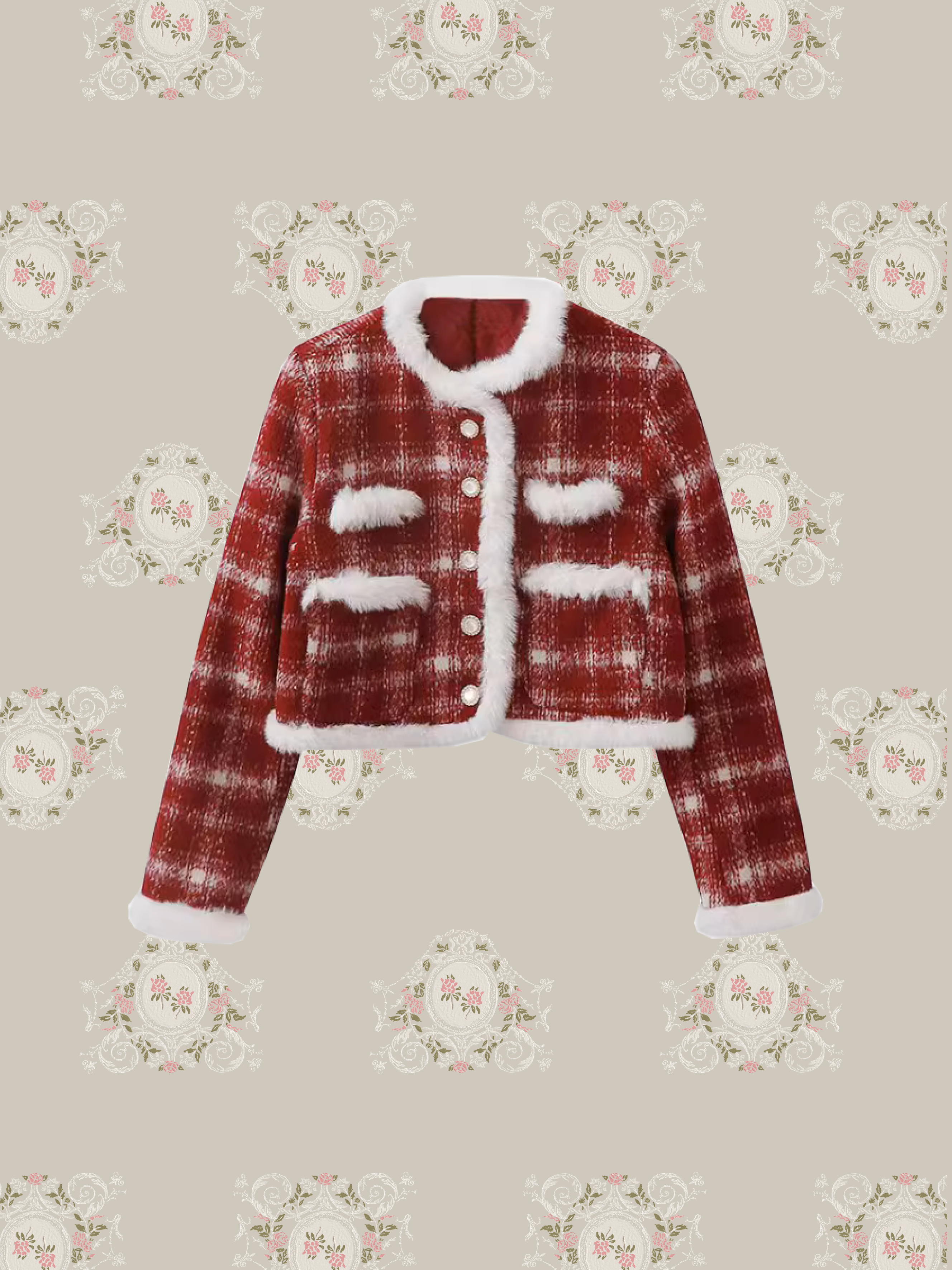 Check Fur Red Set Up Short Skirt/チェックファーレッドセットアップショートスカート