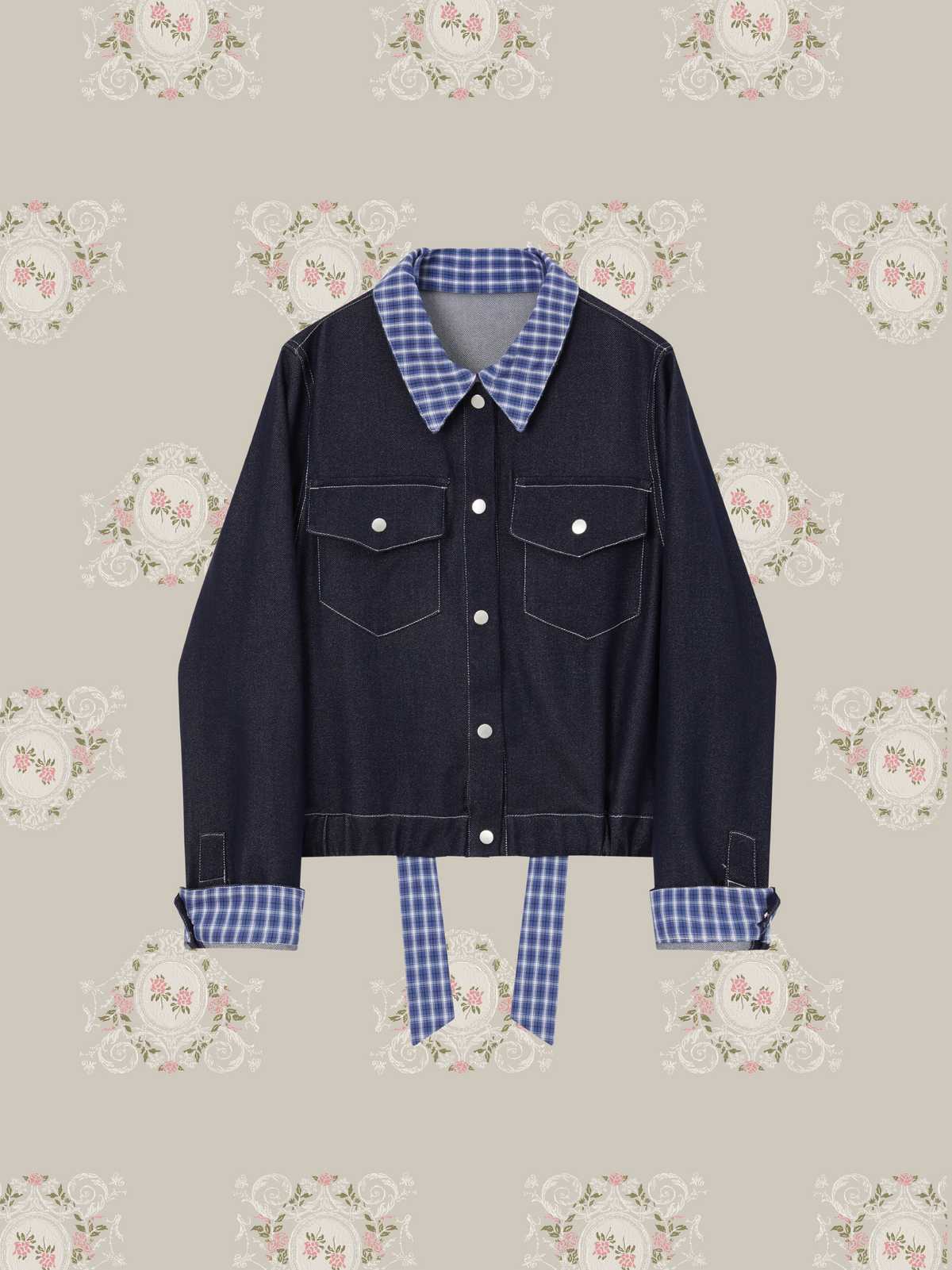 Check Stitching Denim Jacket Set Up/チェックステッチデニムジャケットセットアップ