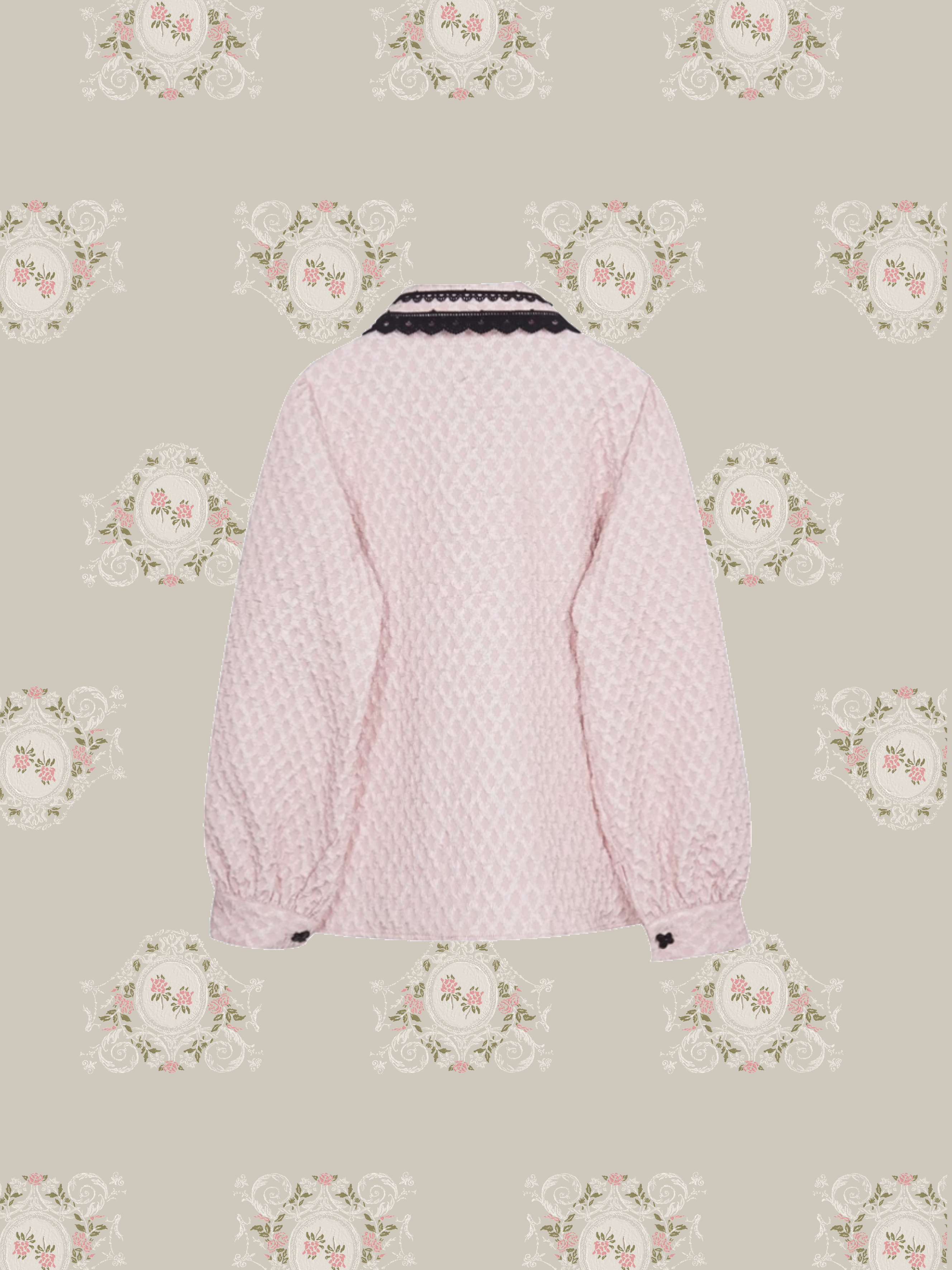 French Flower Applique Pink Shirt/フレンチフラワーアップリケピンクシャツ
