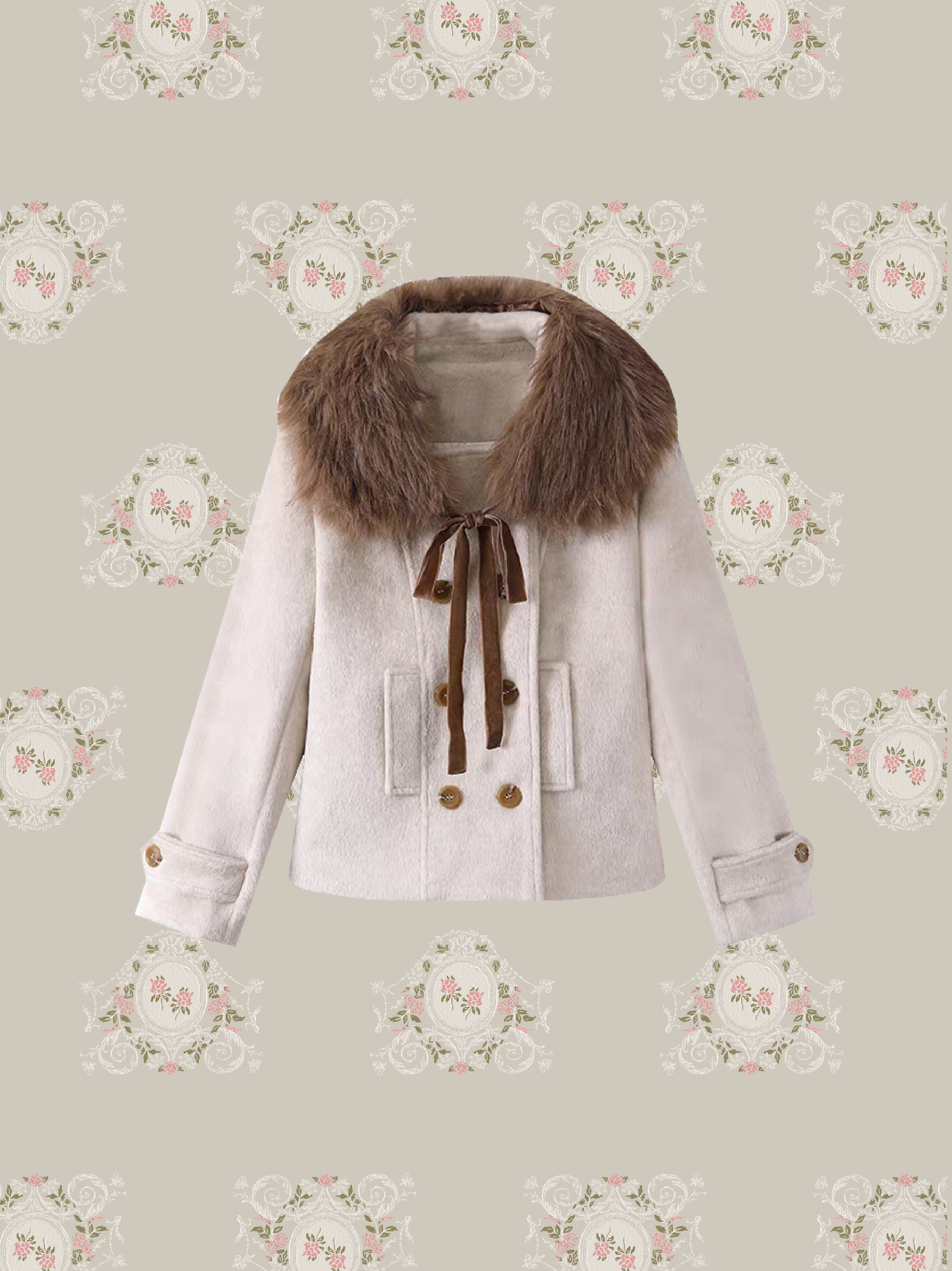 Fur Collar Double Button Coat Set Up/ファーカラーダブルボタンコートセットアップ