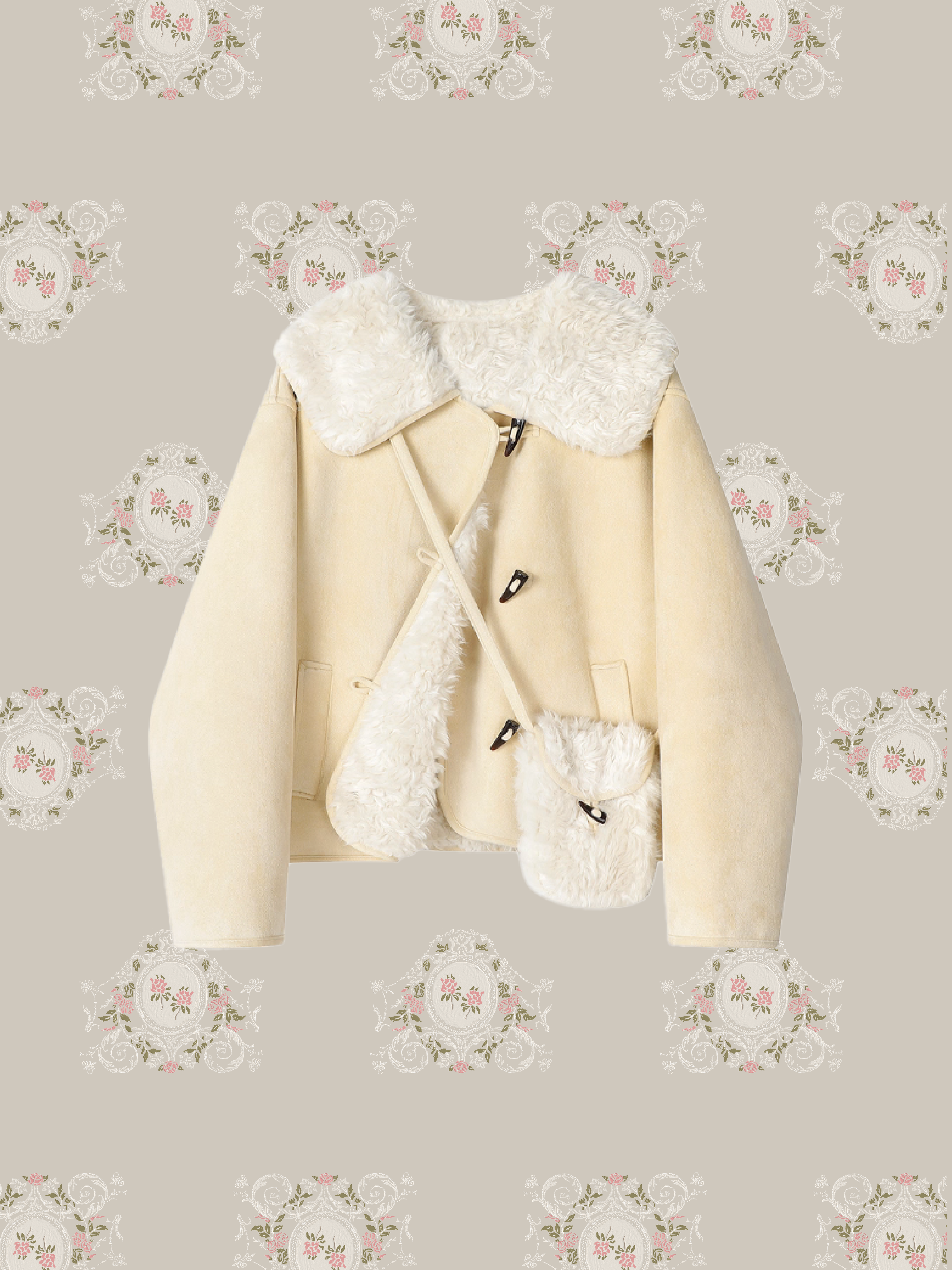 Sailor Collar Faux Fur Coat With Bag/バッグ付きセーラーカラーフェイクファーコート