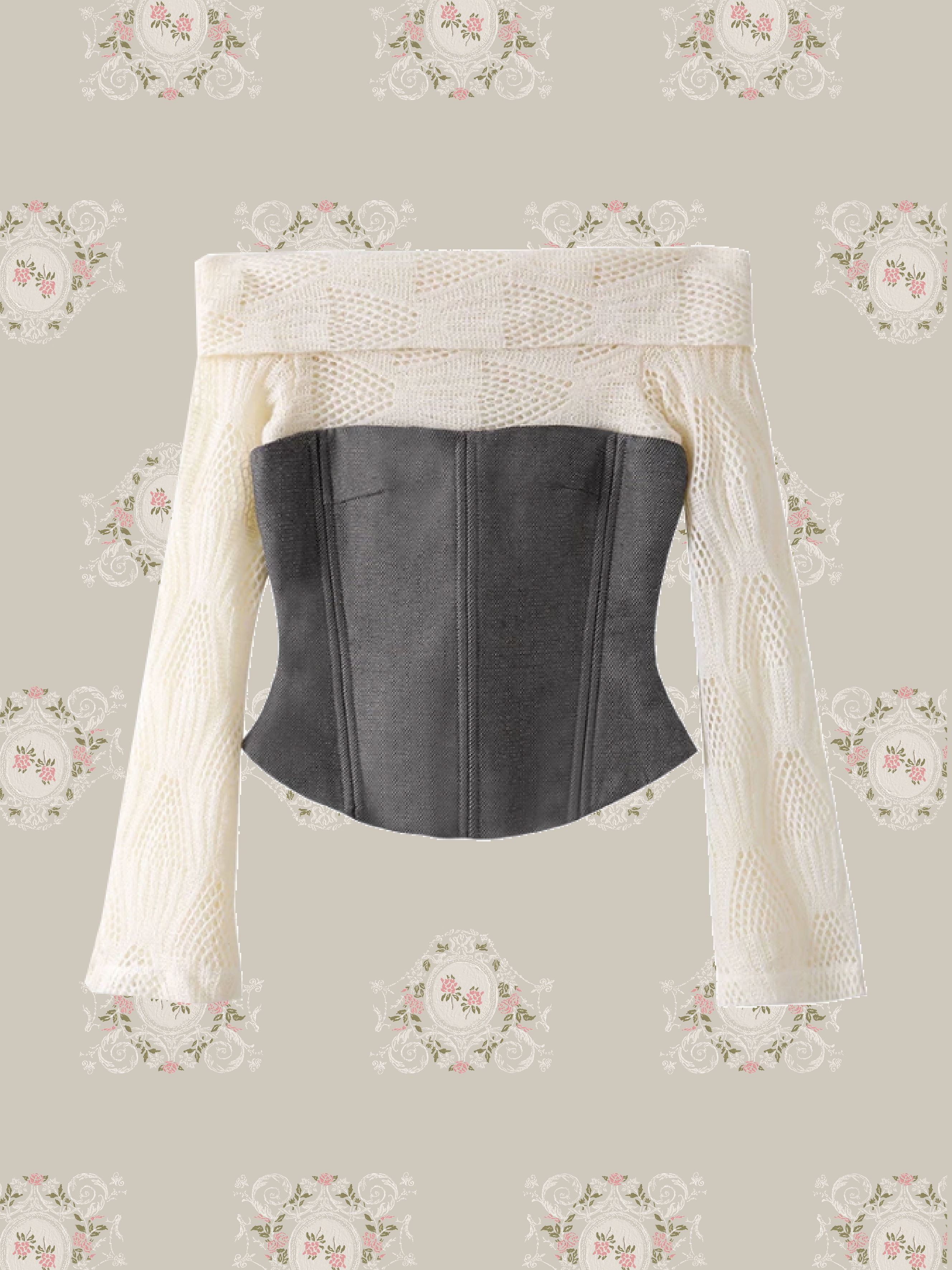 Chic Lace Panel Off-Shoulder Vest Shorts Set Up/シックレースパネルオフショルダーベストショーツセット
