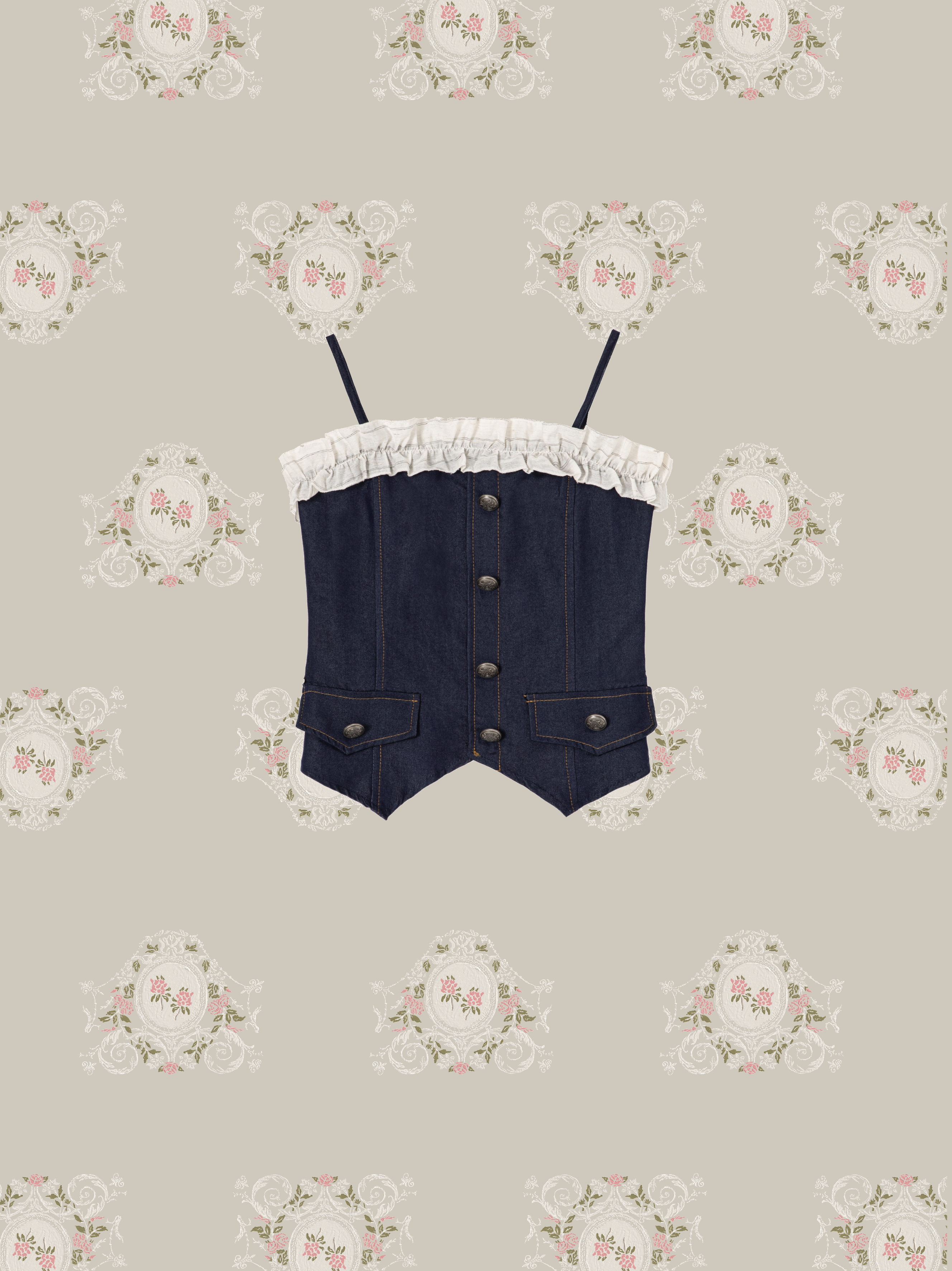 Frill Design Denim Cami Set Up/フリルデザインデニムキャミソールセットアップ