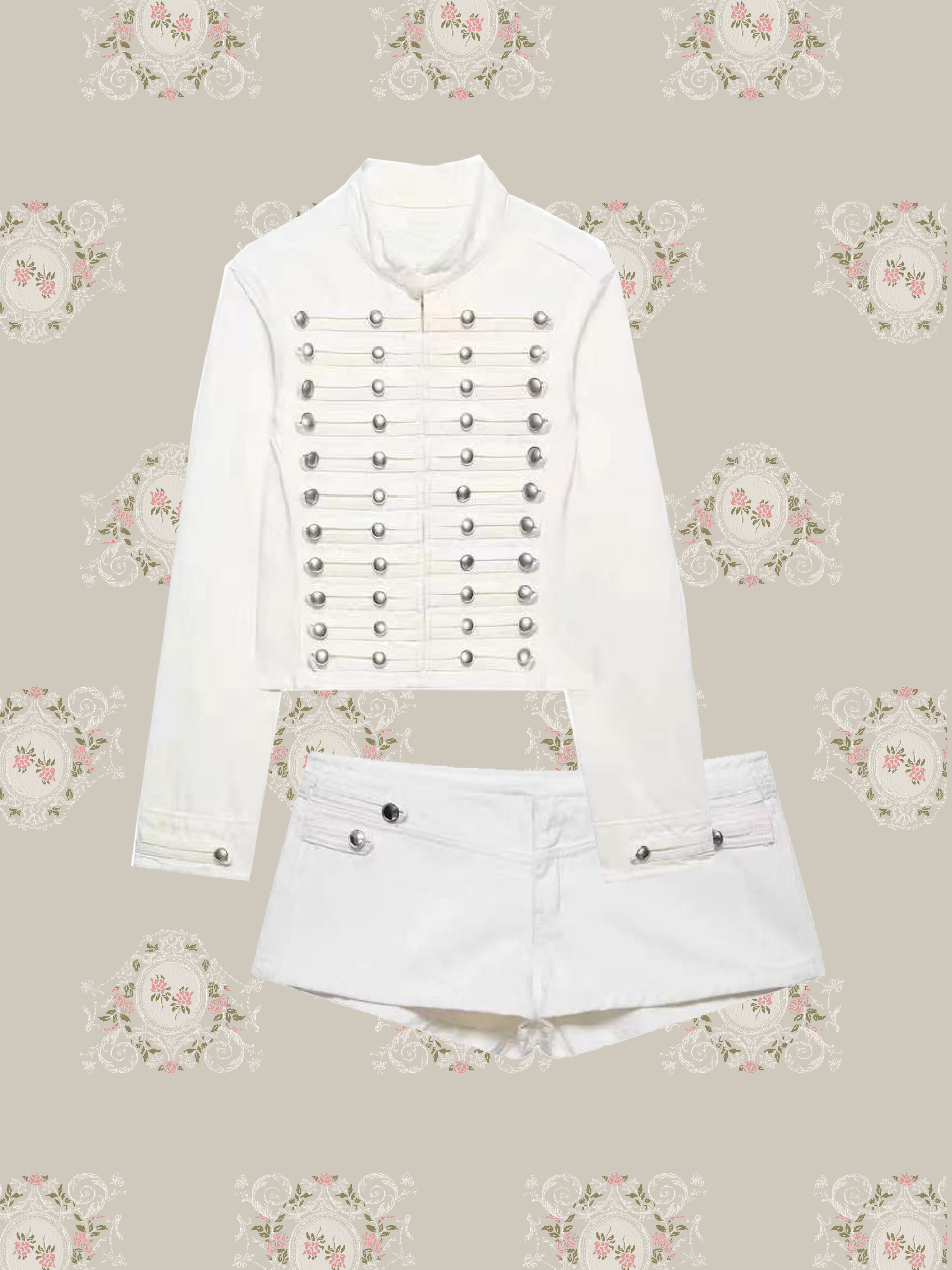 Cropped Rivet Denim Jacket With Short Pants/クロップドリベットデニムジャケットショートパンツ