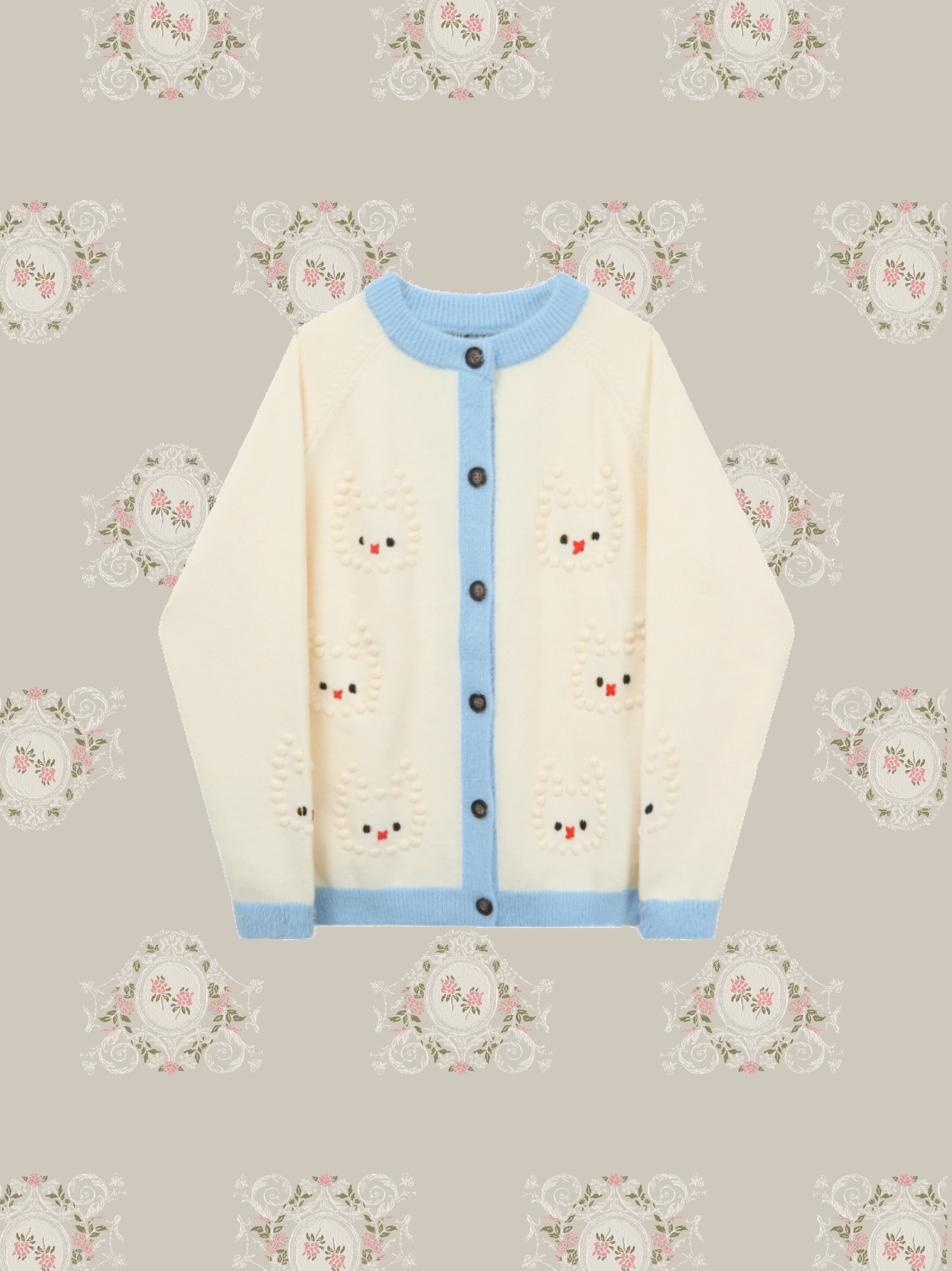 Funny Embroidery Contrast Cardigan/ファニー刺繍コントラストカーディガン