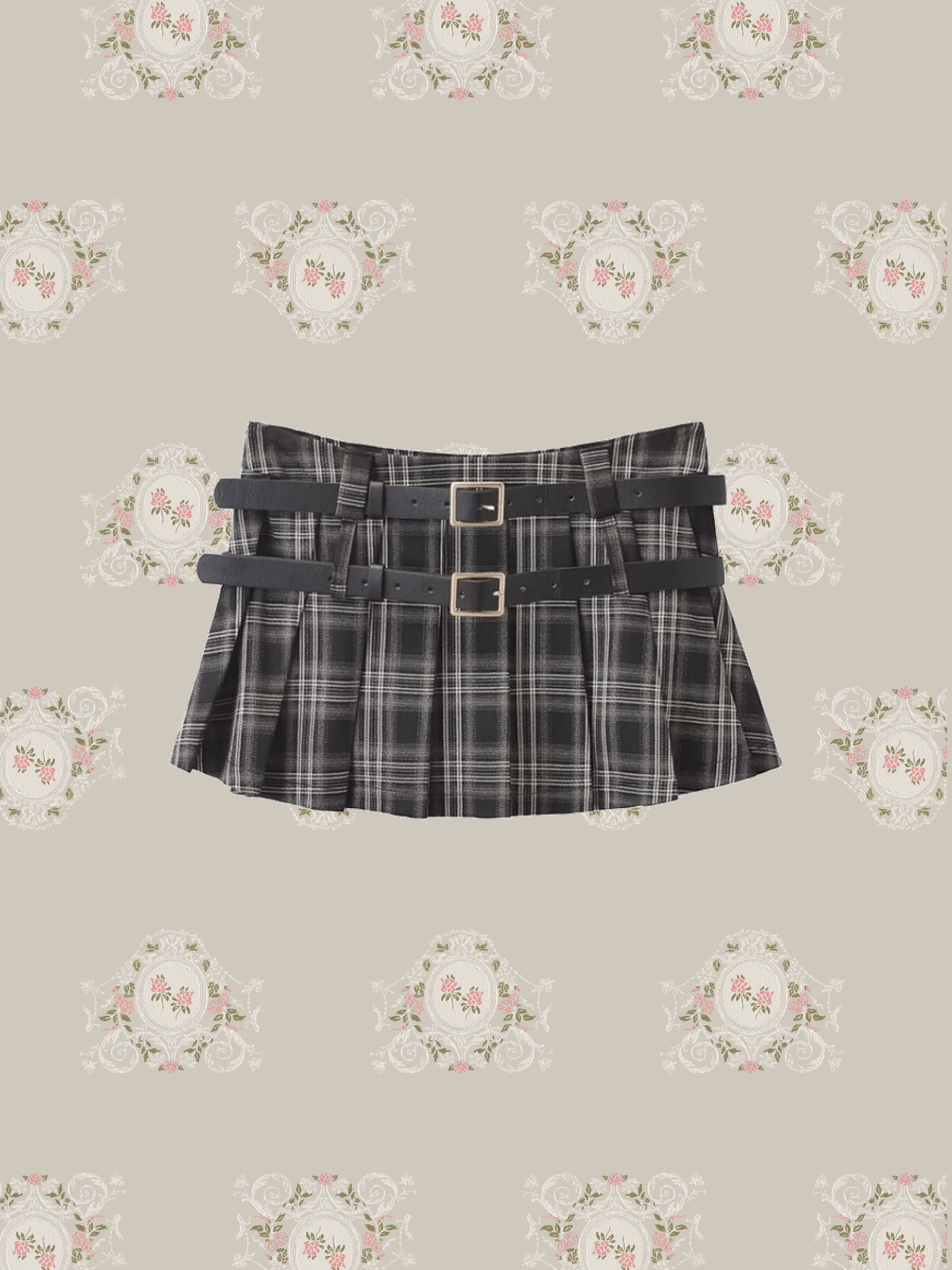 Double Belt Plaid Skirt/ダブルベルトチェック柄スカート