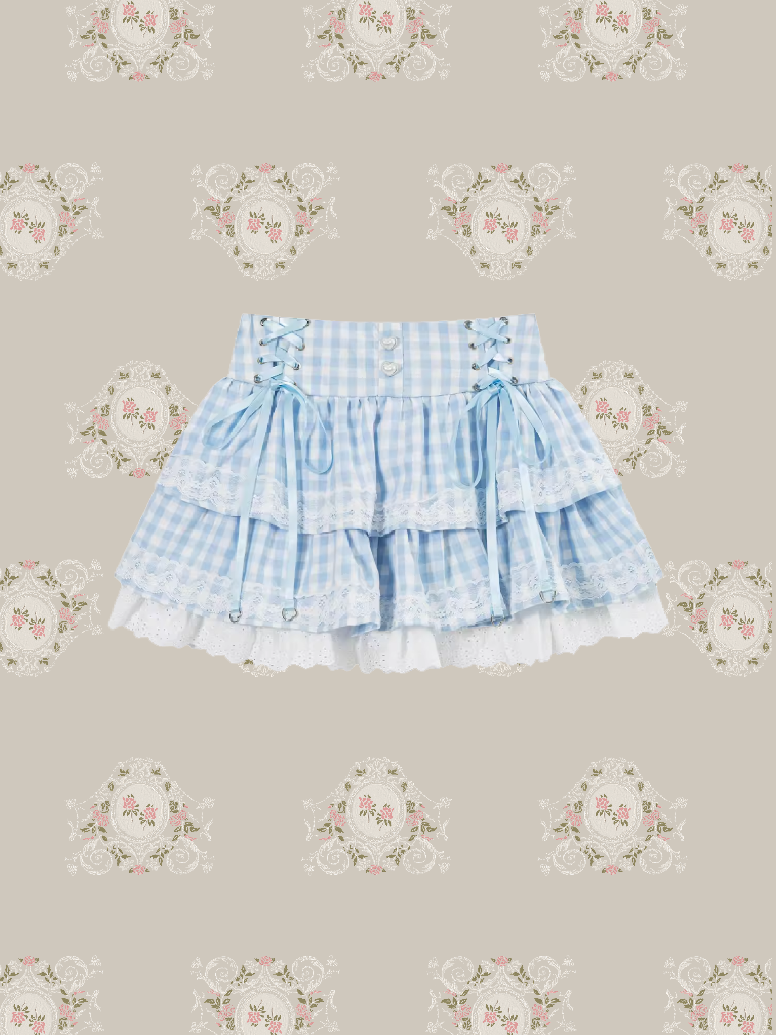 Sweet Plaid Lace Up Flare Skirt/スイートチェック柄レースアップフレアミニスカート