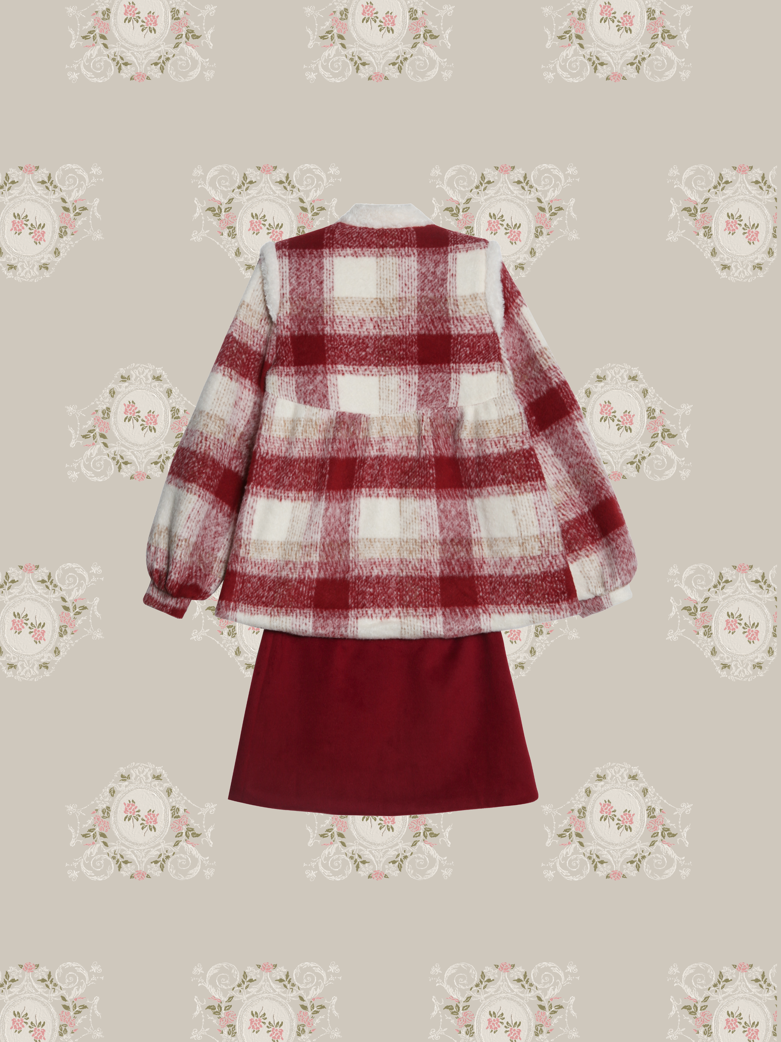 Cheerful Red Plaid Down Coat Set Up/レッドチェック柄ダウンコートセットアップ