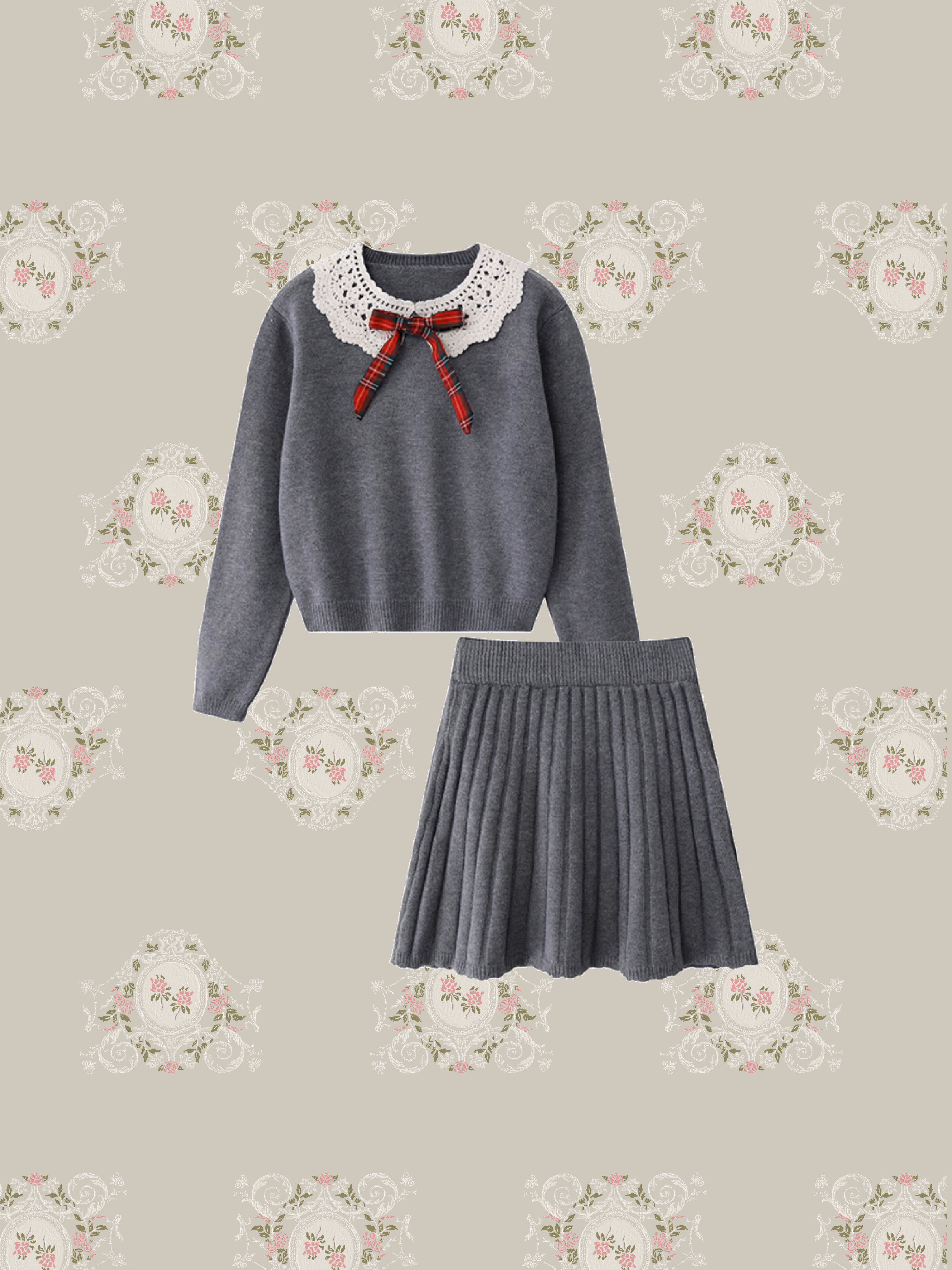 Preppy Lace Collar Knit Set Up/プレッピーレースカラーニットセットアップ