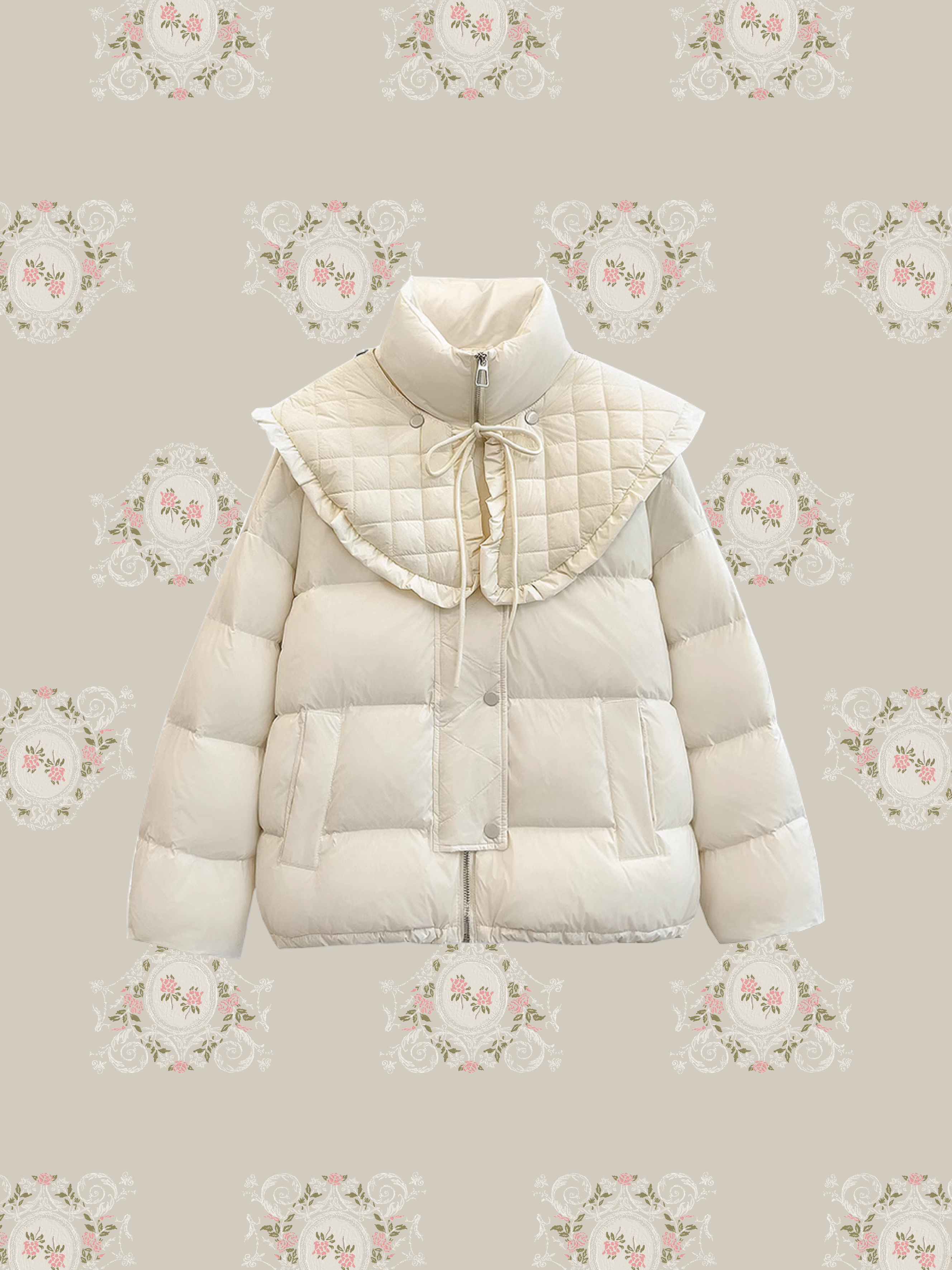 Lace Frill Collar Puff Duck Down Coat レースフリル襟パフダックダウンコート