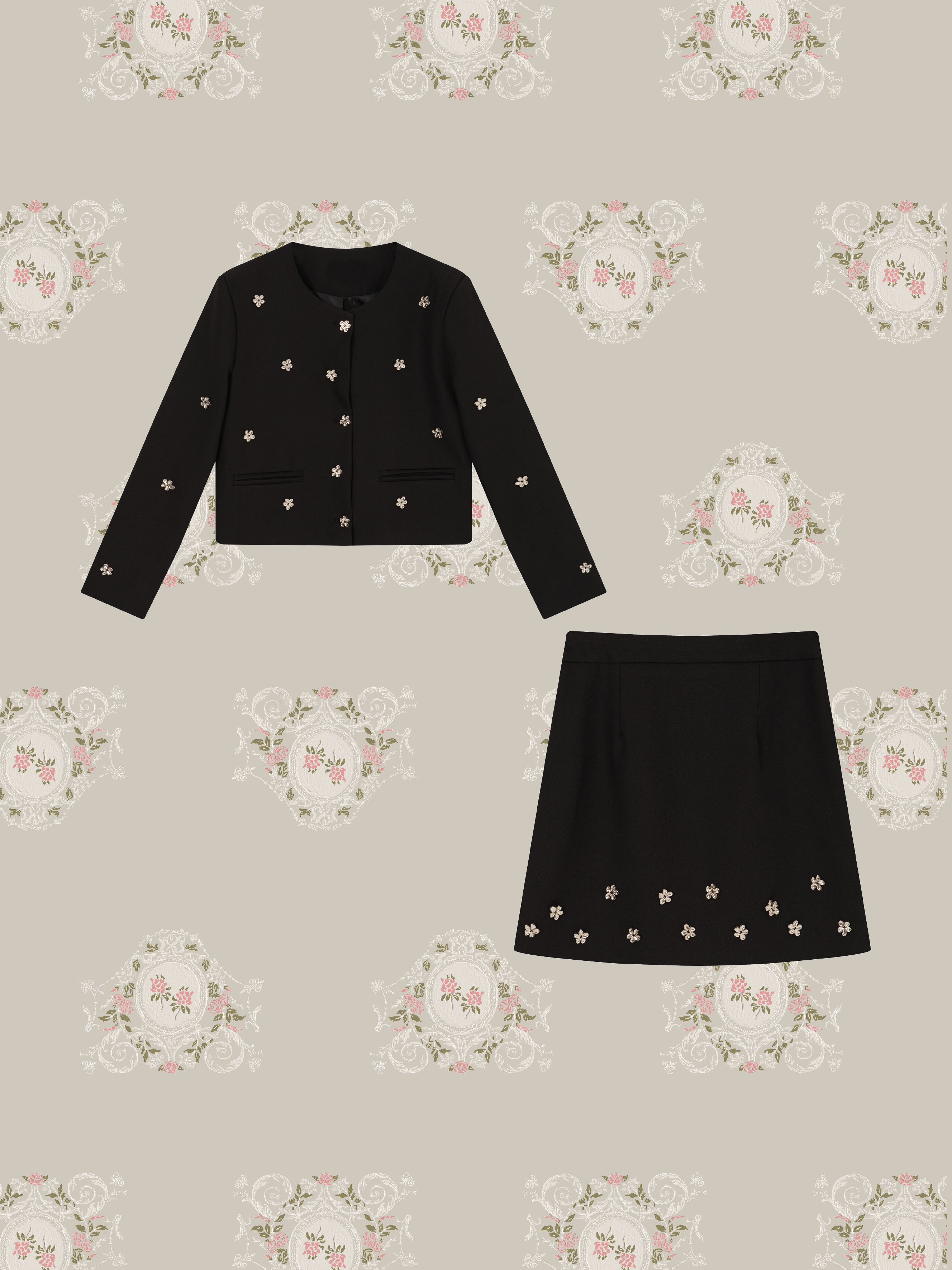 Silver Flower Motif Jacket Set Up/シルバーフラワーモチーフジャケットセットアップ