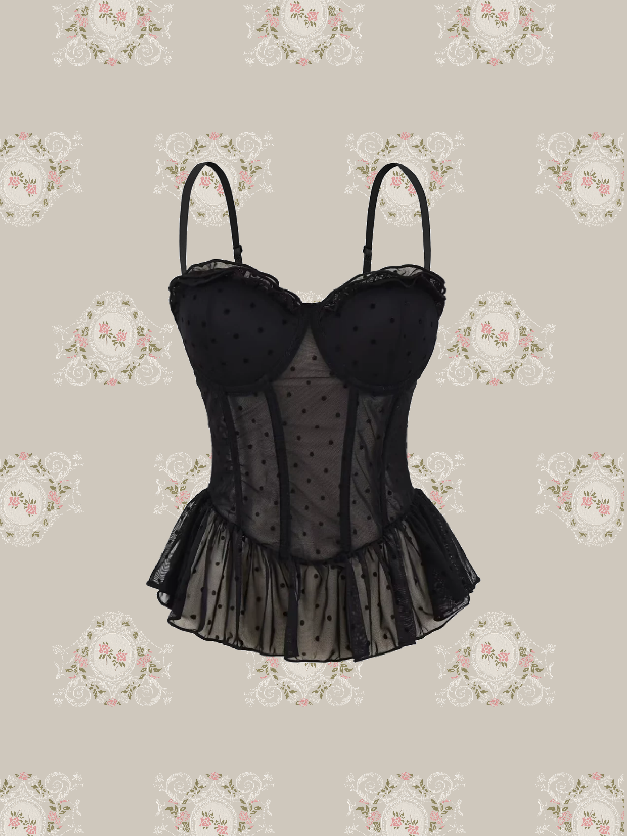Dots Padded Flare Cami/ドット柄パッド入りフレアキャミソール