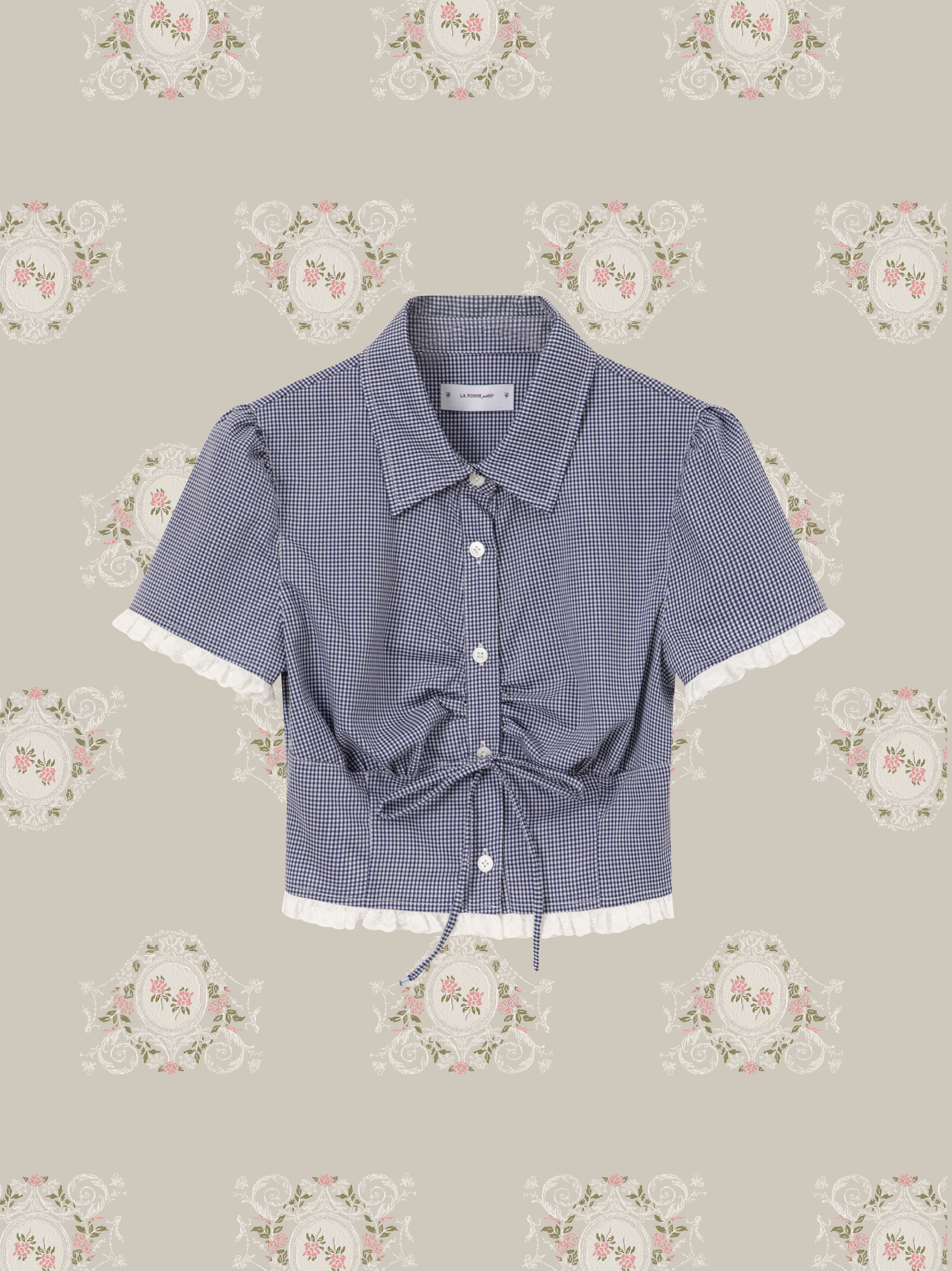 予約商品・Lace Piping Gingham Check Shirt/レースパイピングギンガムチェックシャツ