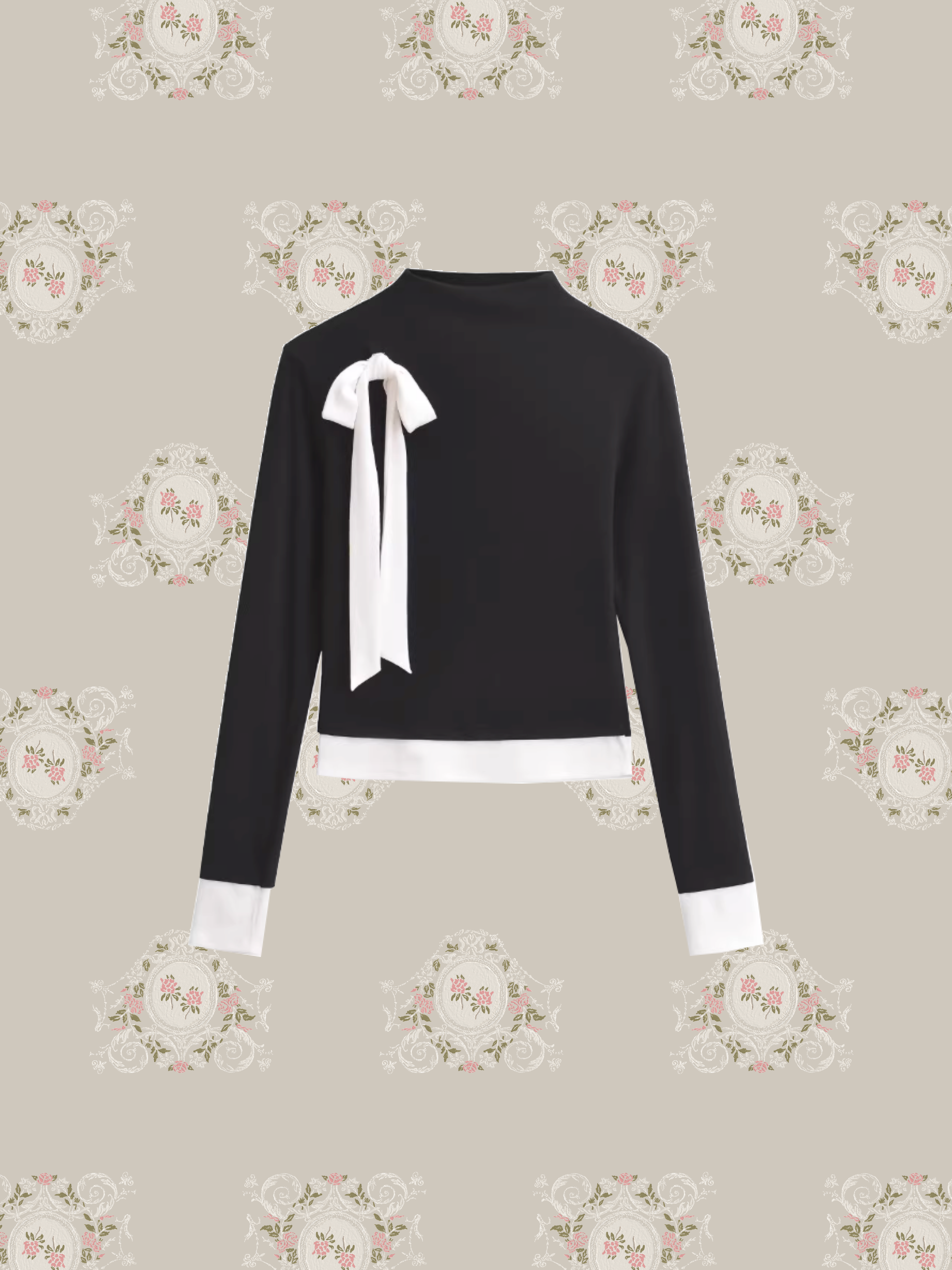 Half Neck Ribbon Point Top/ハーフネックリボンポイントトップス