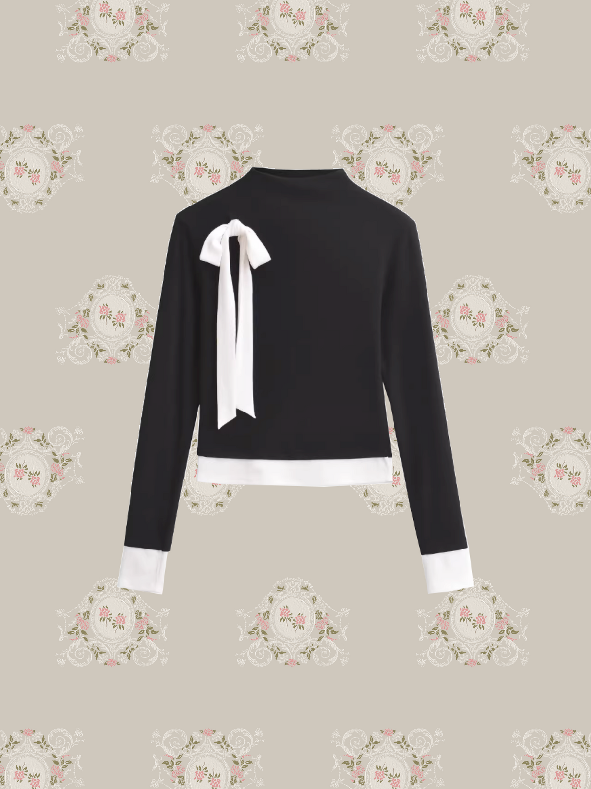 Half Neck Ribbon Point Top/ハーフネックリボンポイントトップス