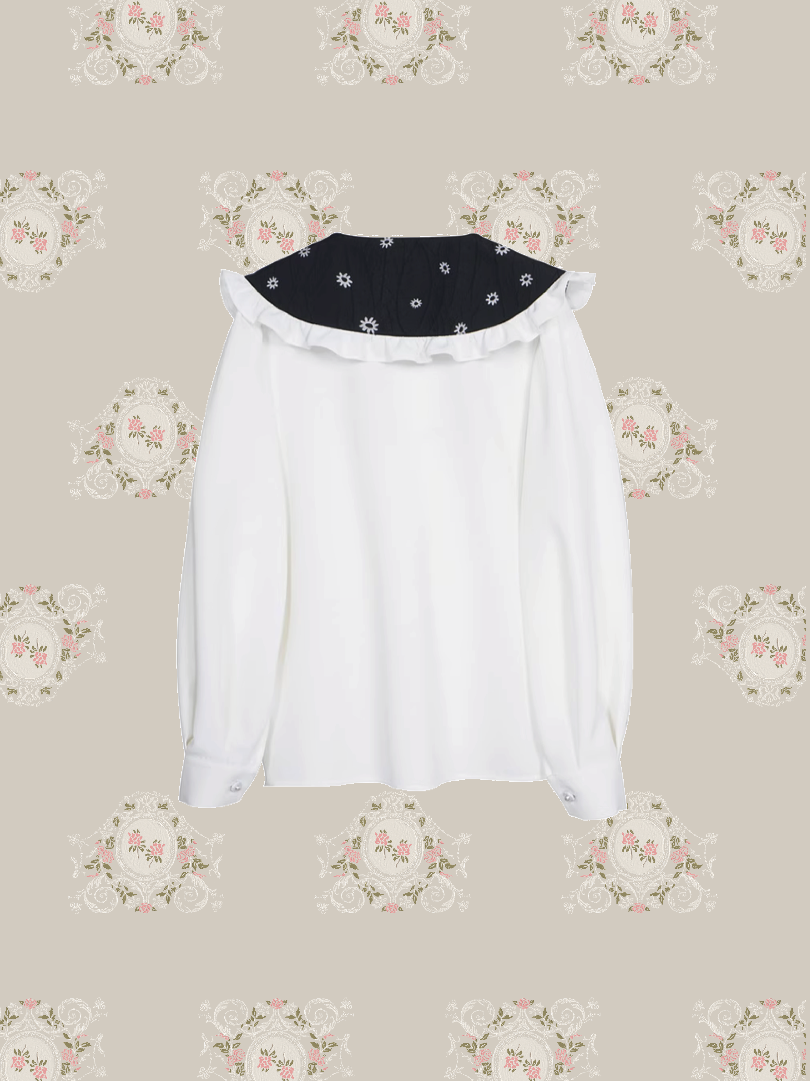 Emboss Frill Collar Beading Shirt/エンボスフリルカラービーズシャツ