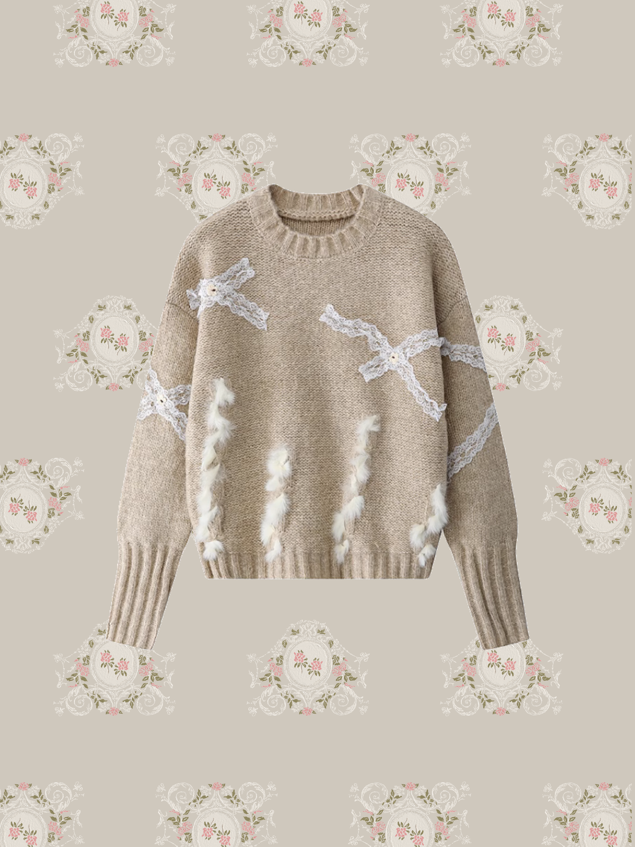 Lace Deco Fluffy Sweater/レースデコふわふわセーター