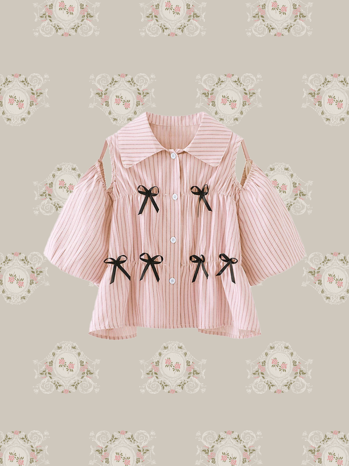 Hollow Out Ribbon Stripe Shirt/リボンストライプシャツ