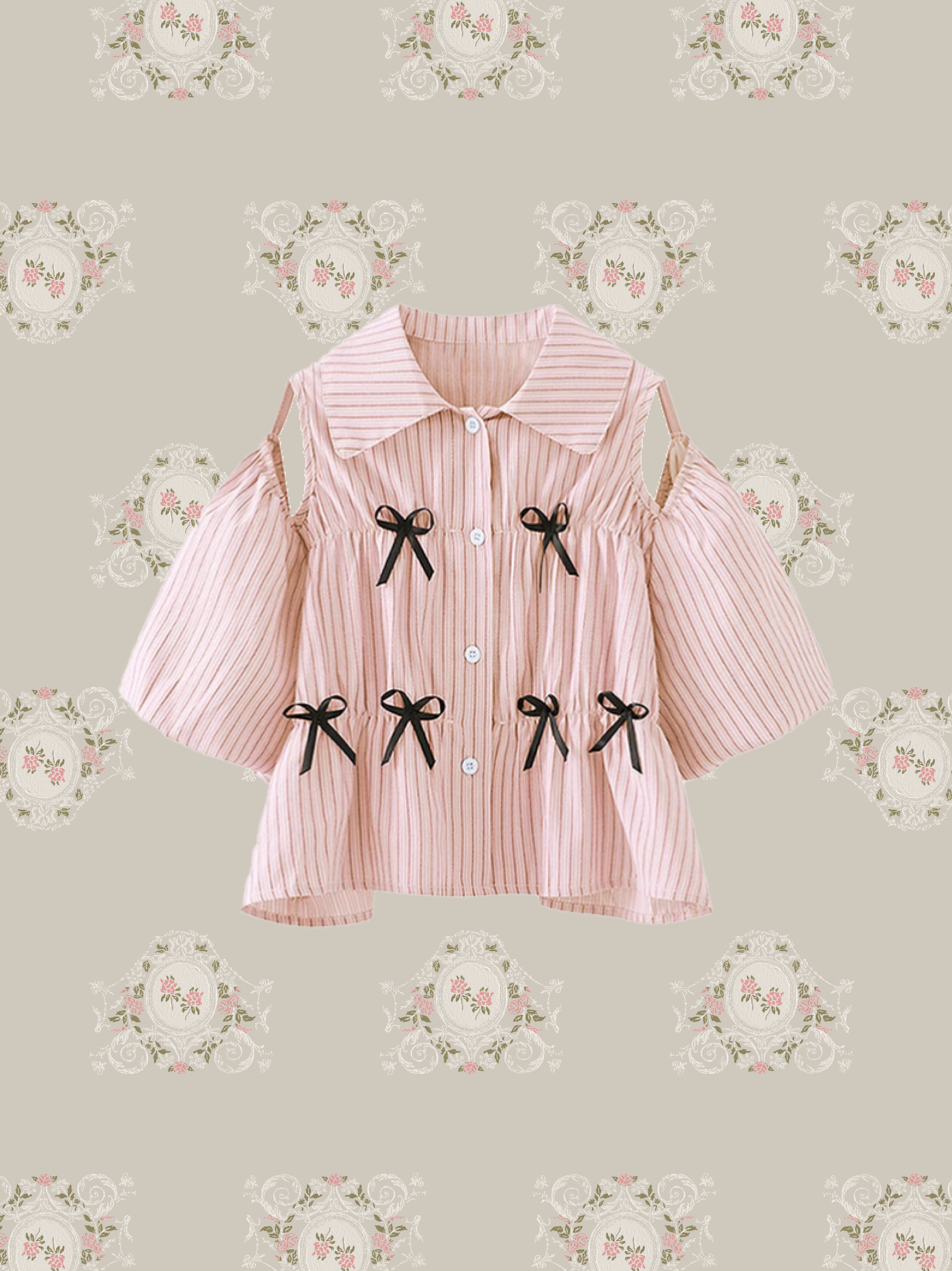 Hollow Out Ribbon Stripe Shirt/リボンストライプシャツ