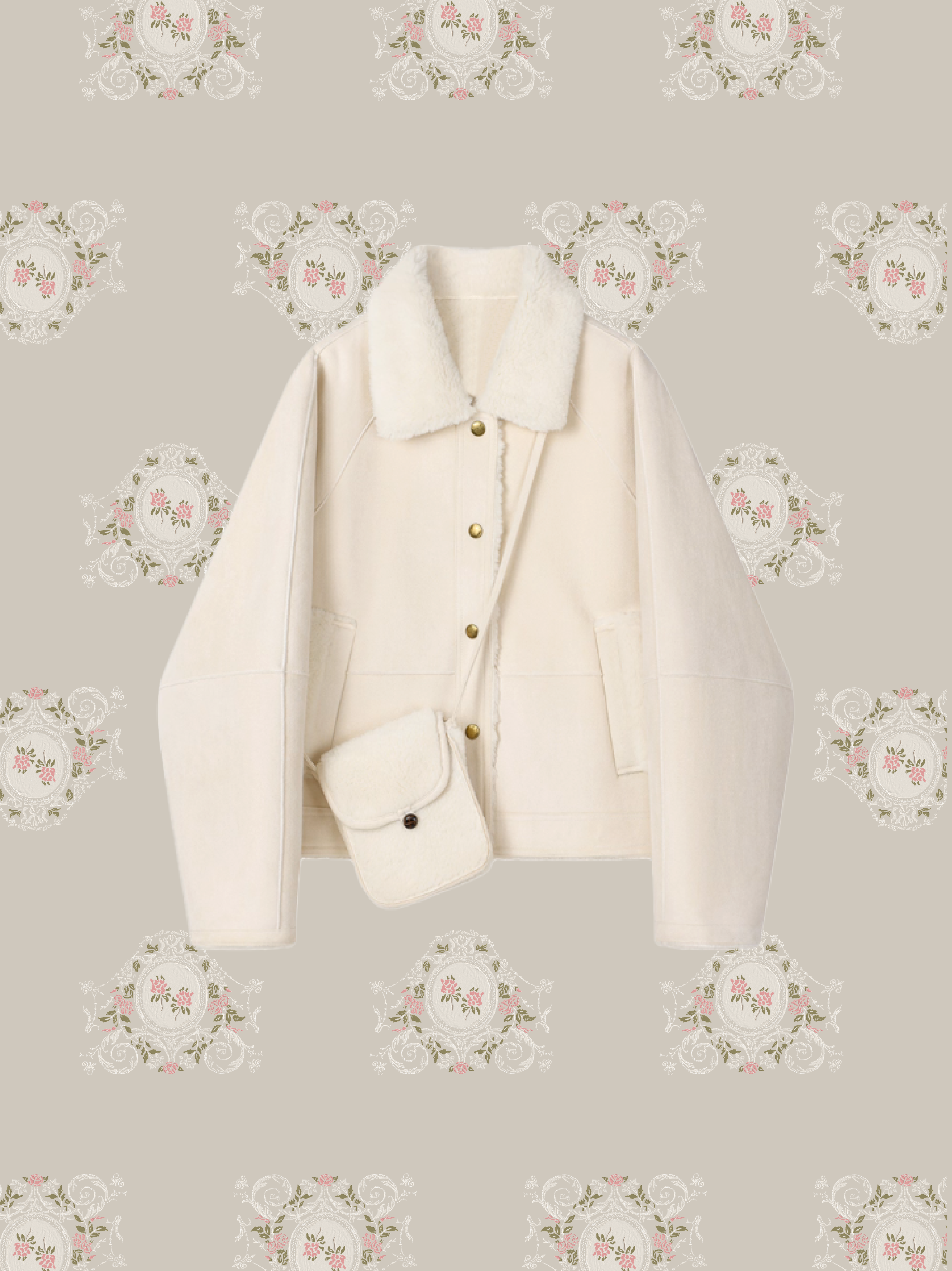 Cropped Mouton Jacket With Mini Bag/ミニバッグ付きクロップドムートンジャケット