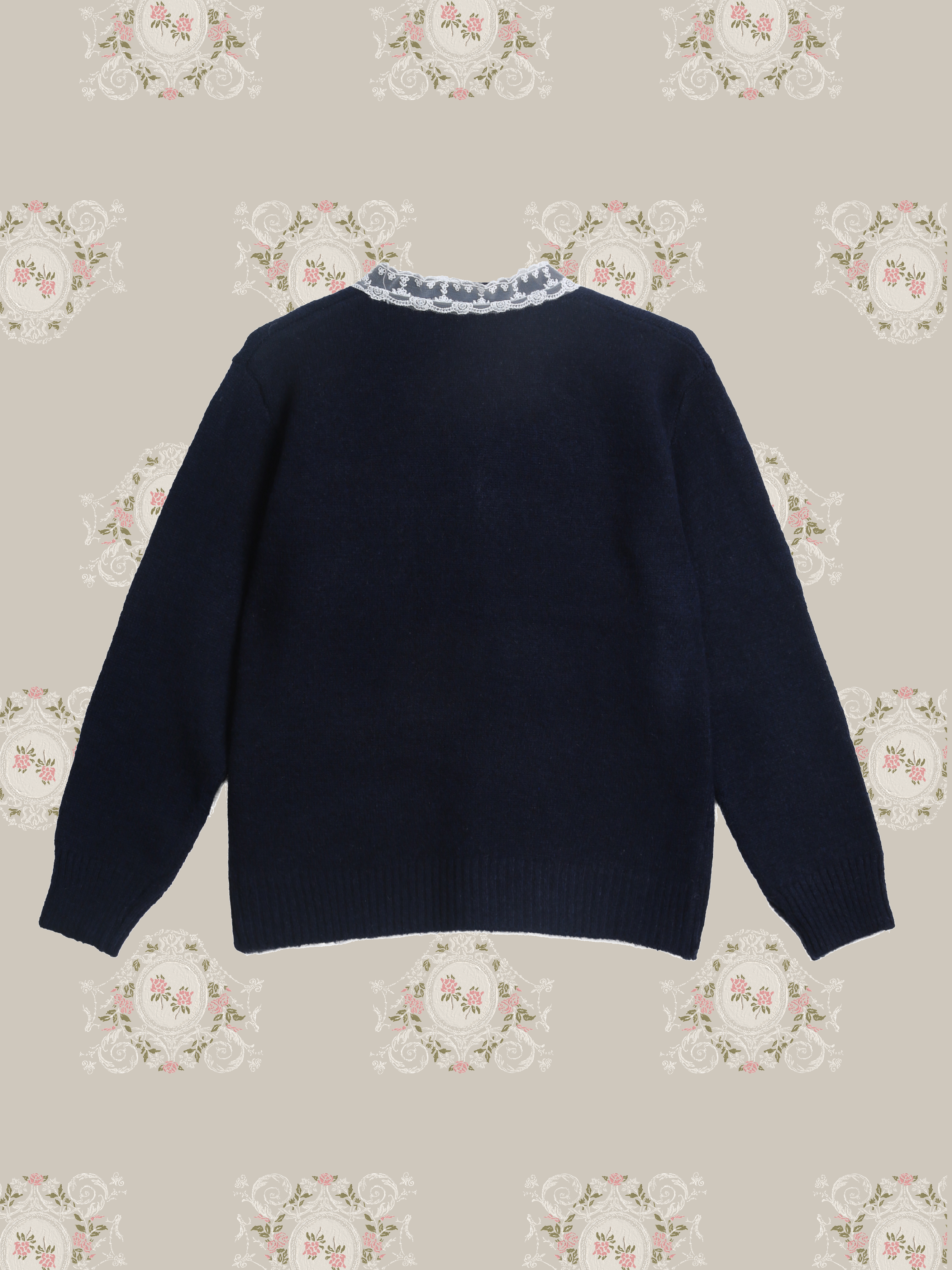 Lace Detail Ribbon Deco Cardigan/レースリボンデコカーディガン