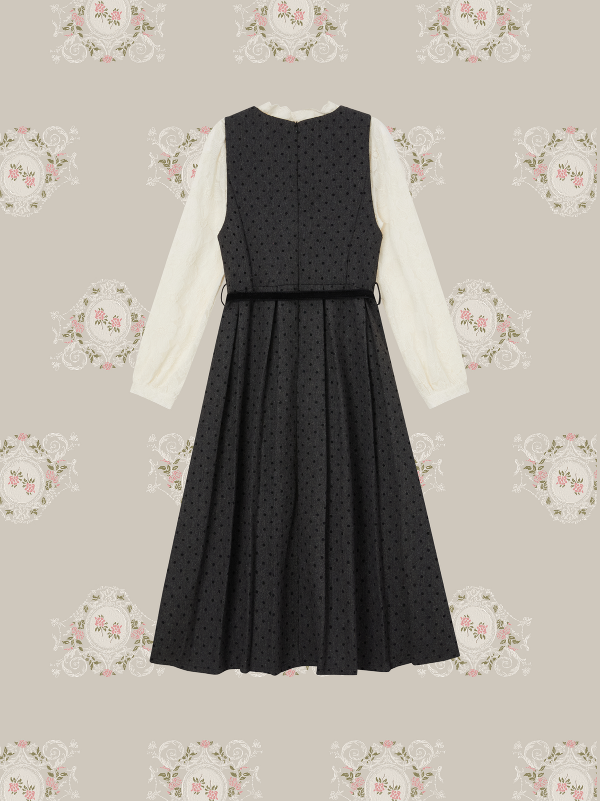Polka Dot Dress Lace Bow Blouse Set Up/ドット柄ワンピース&レースリボンブラウスセットアップ