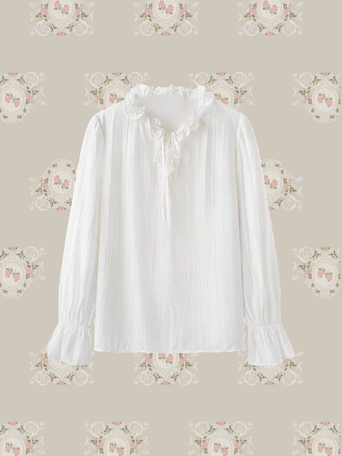 Hollow Knit Vest Ruffled Tie Blouse Set Up/透かし編みニットベストラッフルタイブラウスセットアップ
