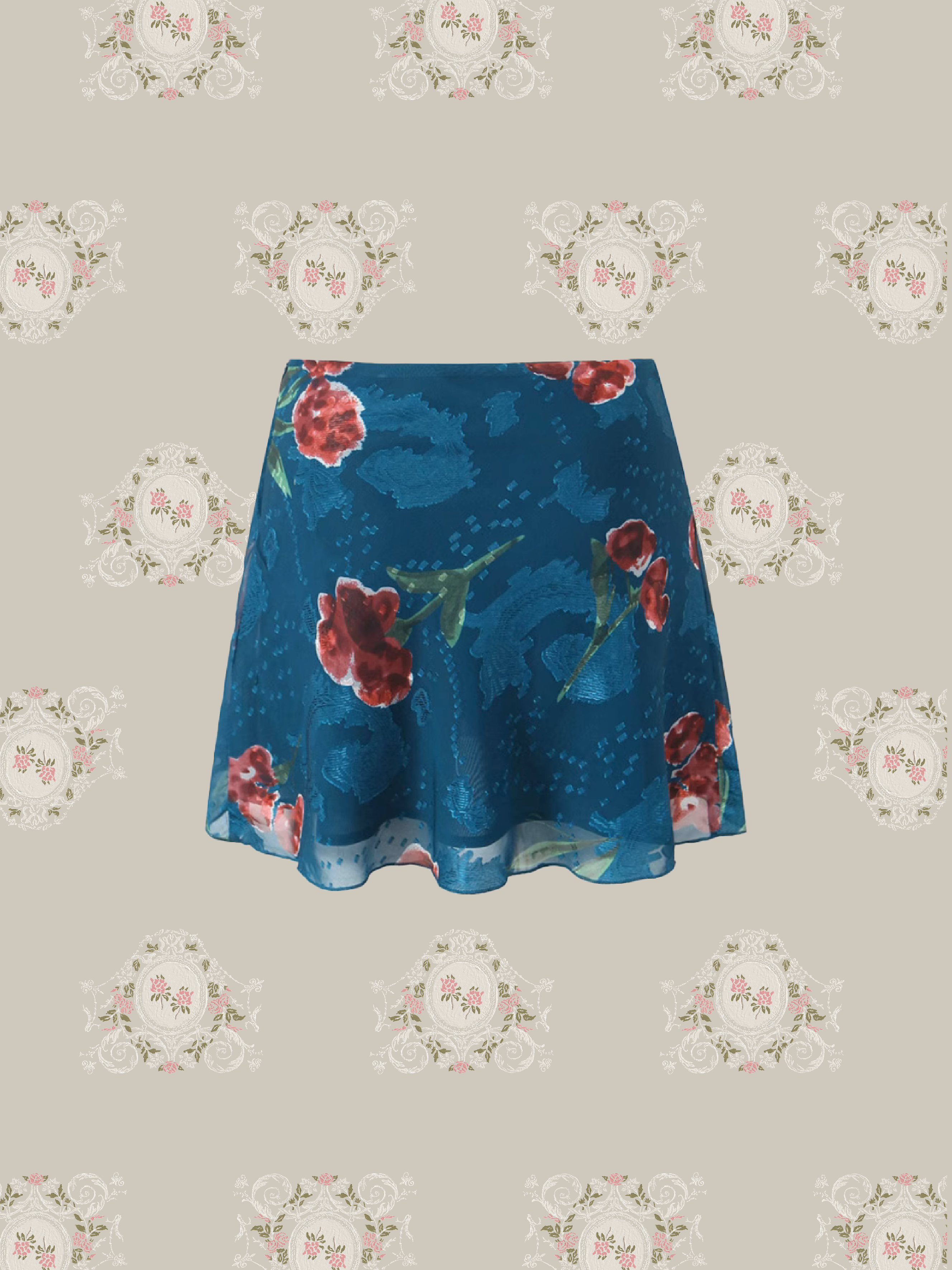 Vintage Floral Print Mesh Skirt/ヴィンテージフローラルプリントメッシュスカート