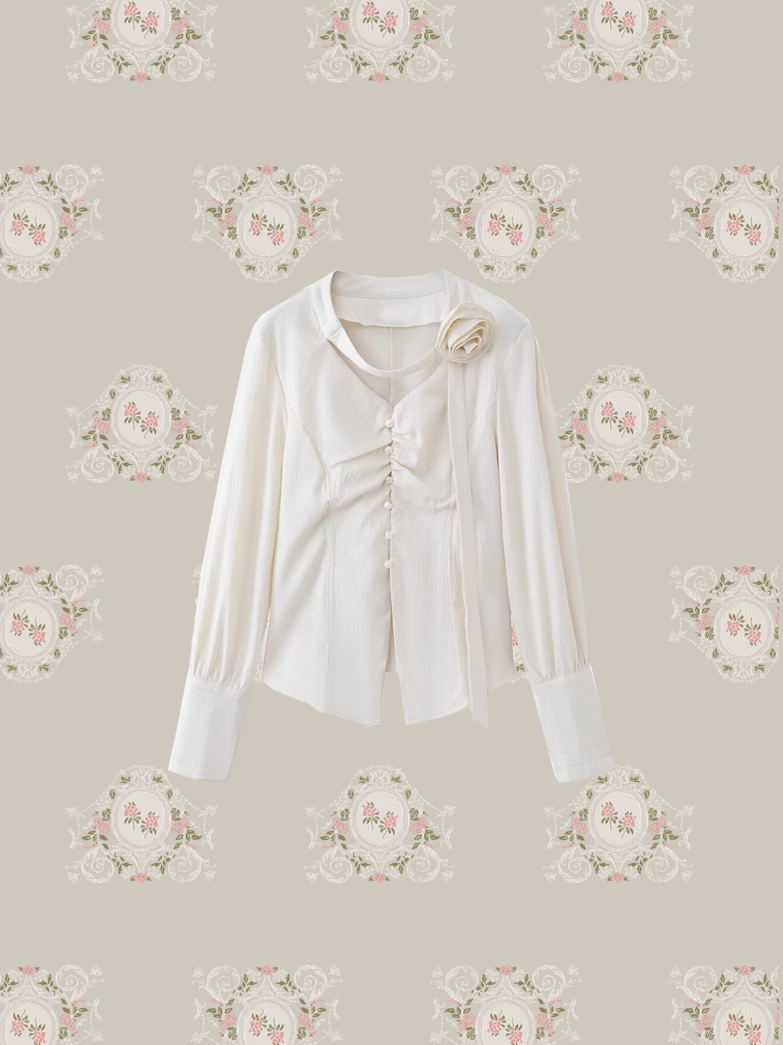 V Neck Rose Shirt Set Up/Vネックローズシャツセットアップ