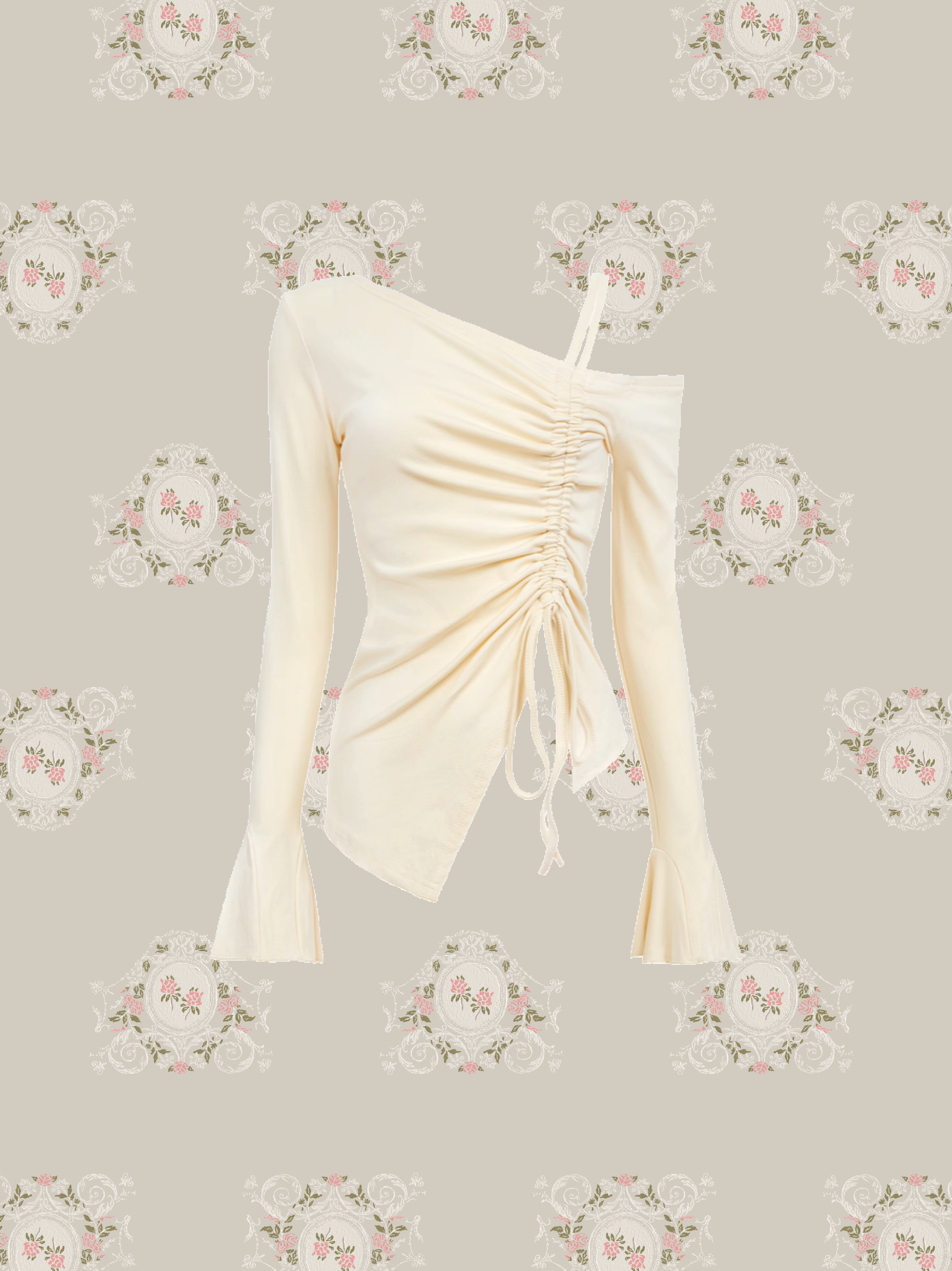 Oblique Shoulder Gather Shirt/オブリークショルダーギャザーシャツ