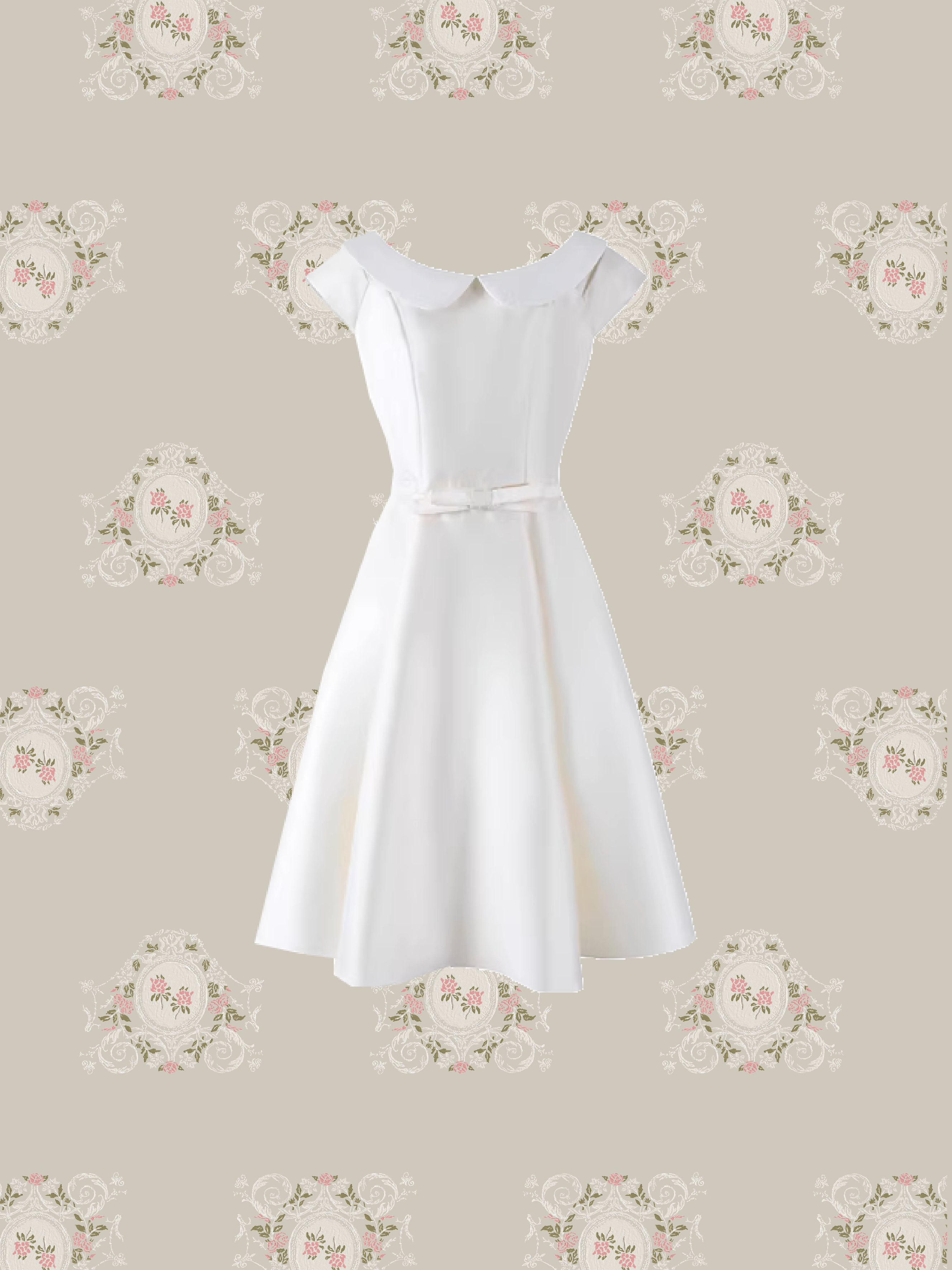 Elegant Collar Waisted Satin Dress/エレガント襟ウエストサテンドレス