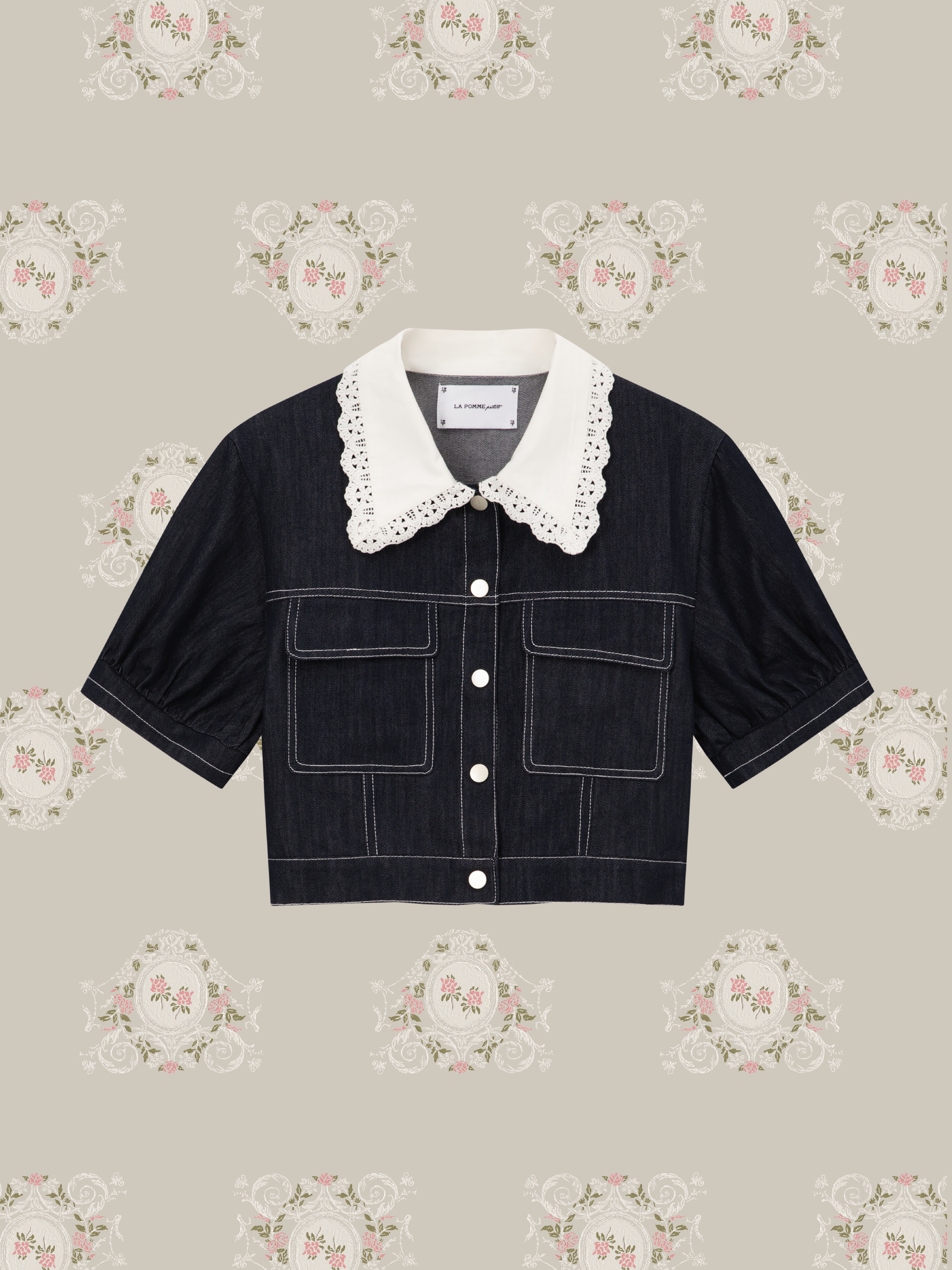 ・予約商品・Sweet Lace Collar Flare Denim Skirt Set Up/スウィートレースカラーフレアデニムスカートセットアップ