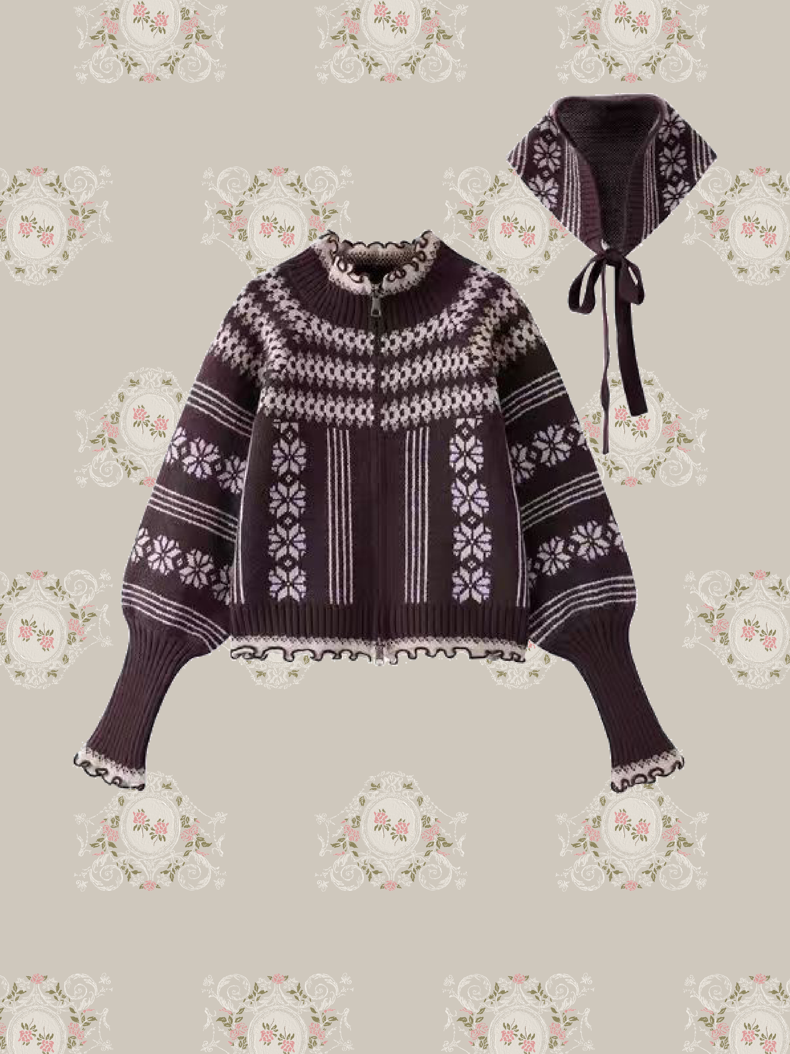 Jacquard Cardigan With Head Piece/ヘッドドレス付きジャカードカーディガン