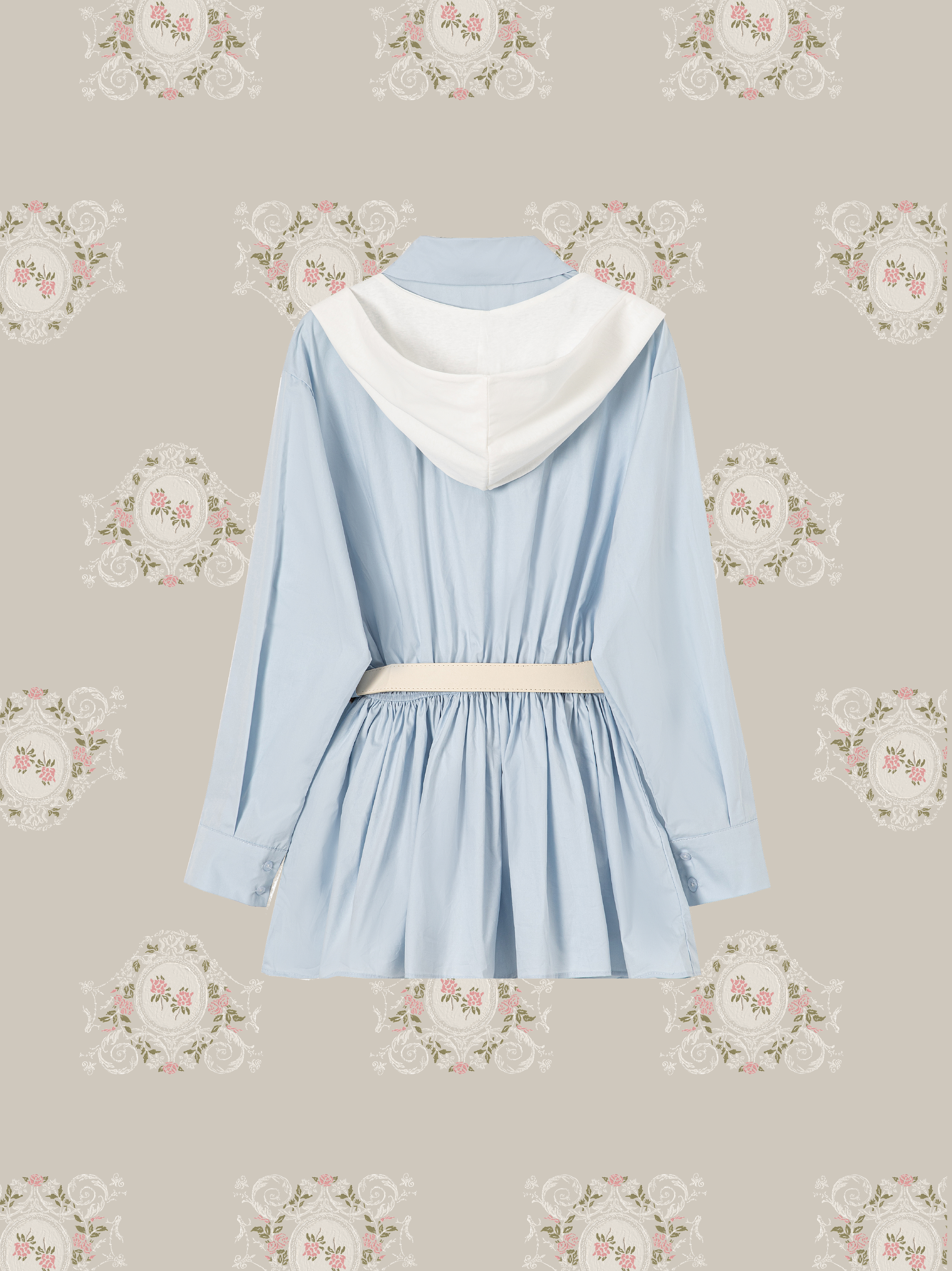 Belted Shirt One Piece With Shawl/ベルトシャツワンピースショール付き