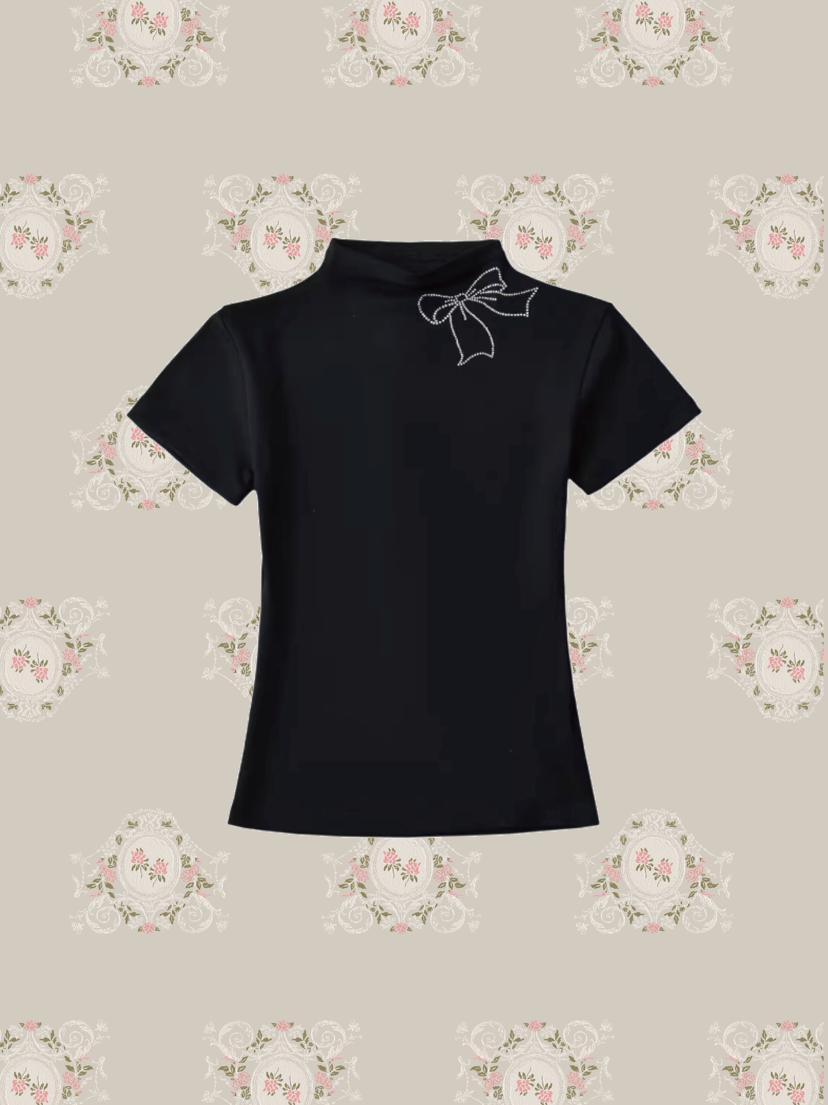 Half Collar Ribbon Beads Tops/ハーフカラーリボンビーズトップス