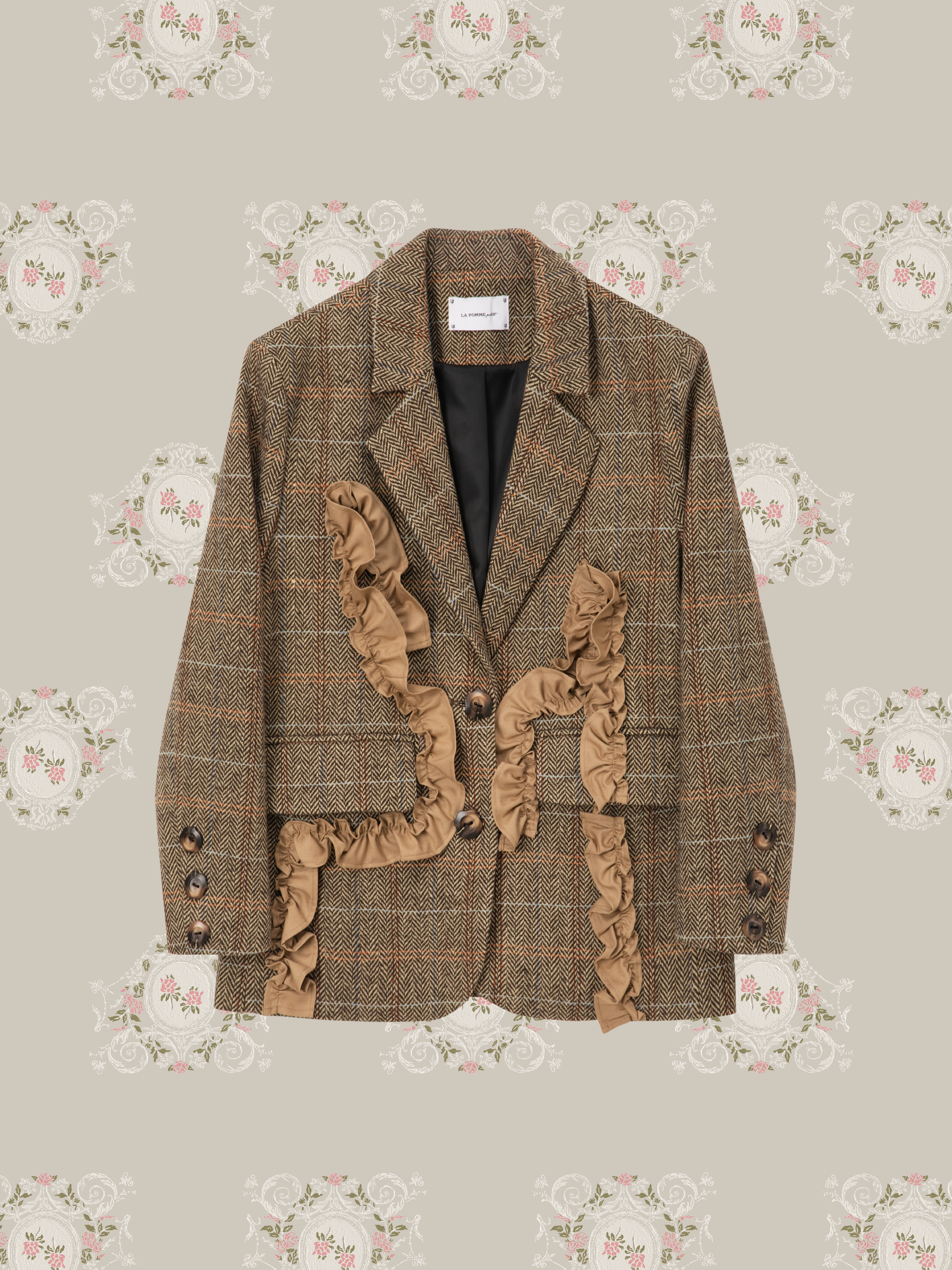 ・予約商品・Check Frill Decorate Jacket/チェック柄フリルジャケット