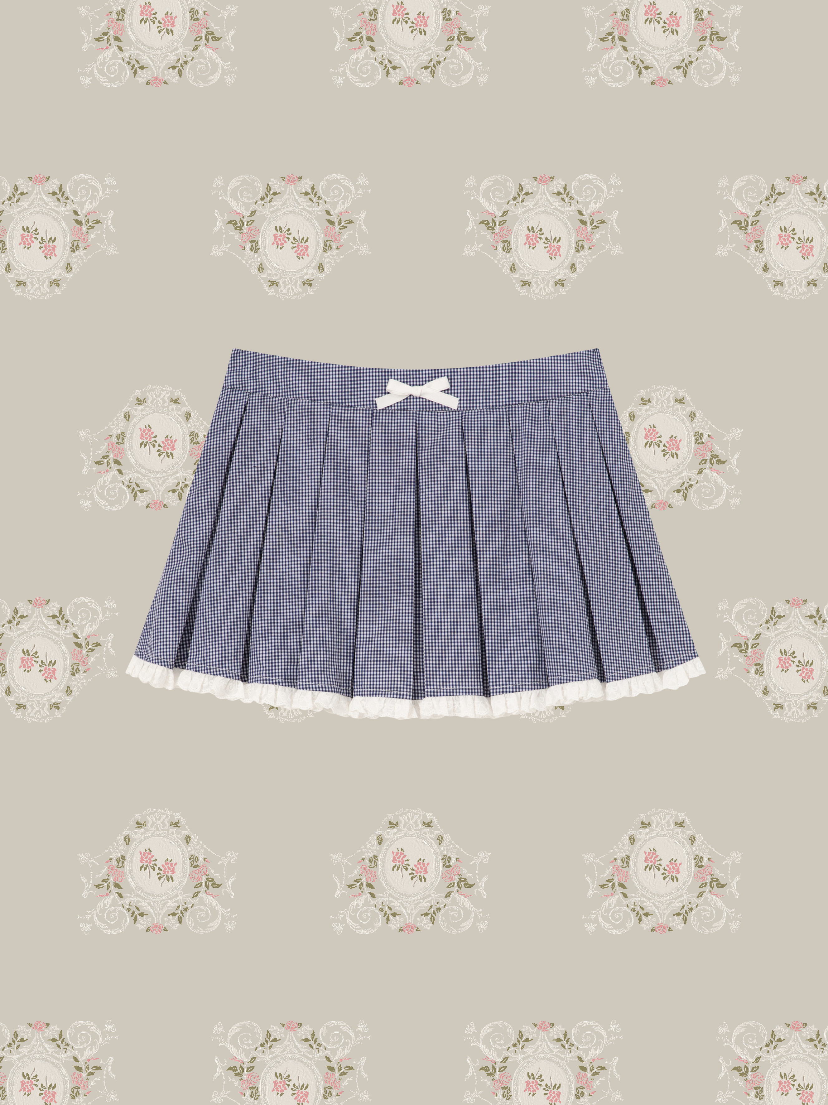 予約商品・Lace Piping Gingham Check Pleats Skirt Set Up/レースパイピング ギンガムチェックプリーツスカートセットアップ
