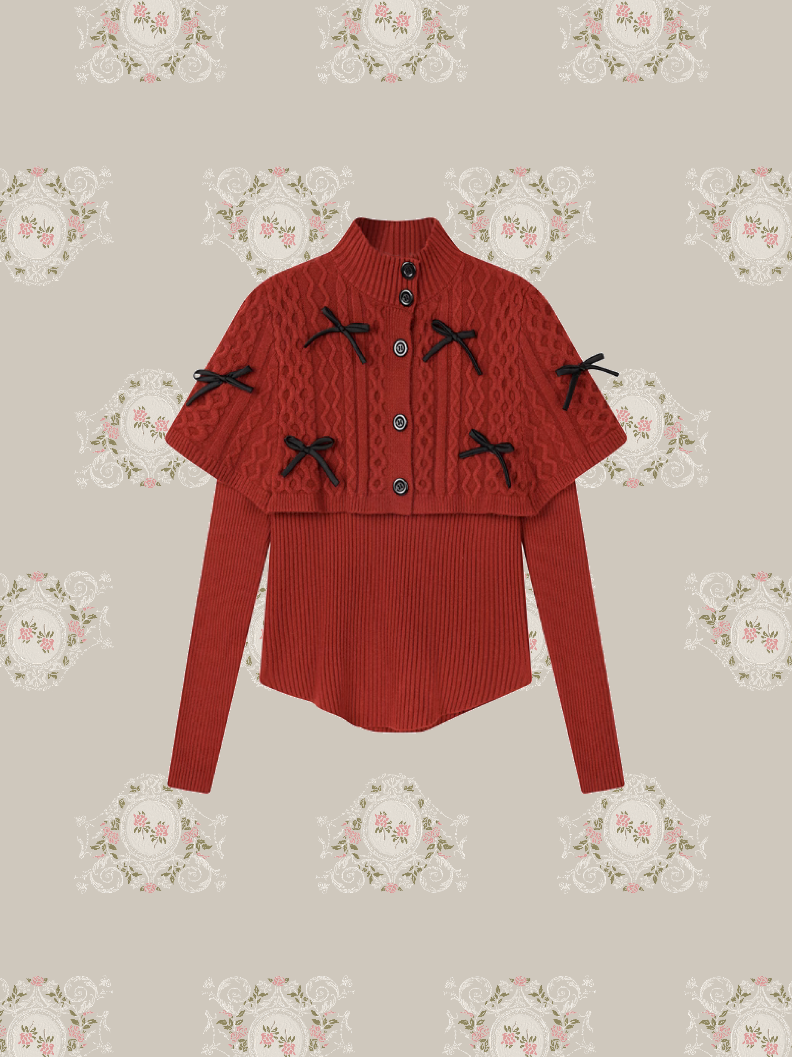 Many Ribbon Cape Knit/リボンケープニット