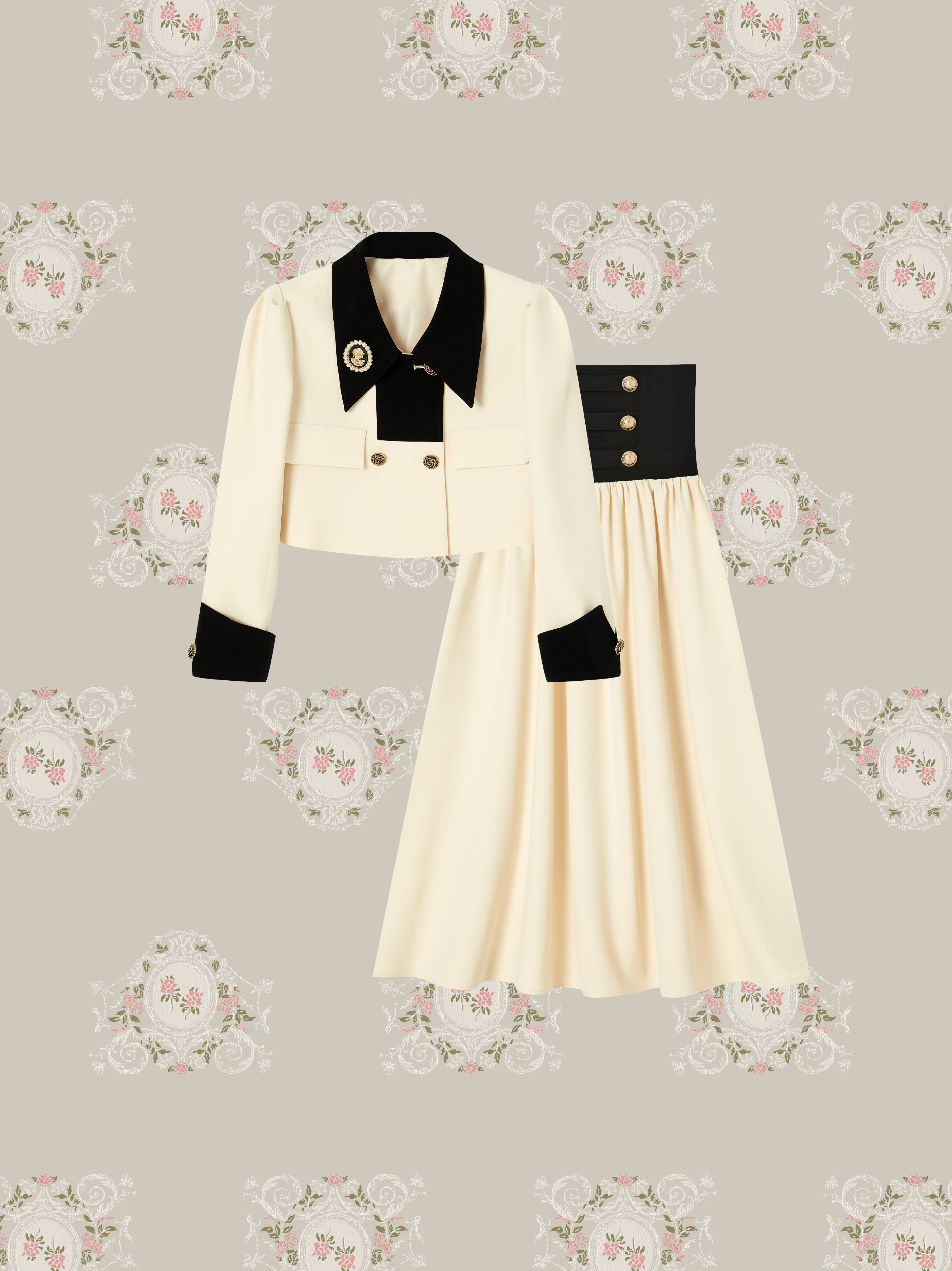 ・予約商品・Elegant Collar Jacket With Lace Up Skirt/エレガント襟ジャケットレースアップスカート