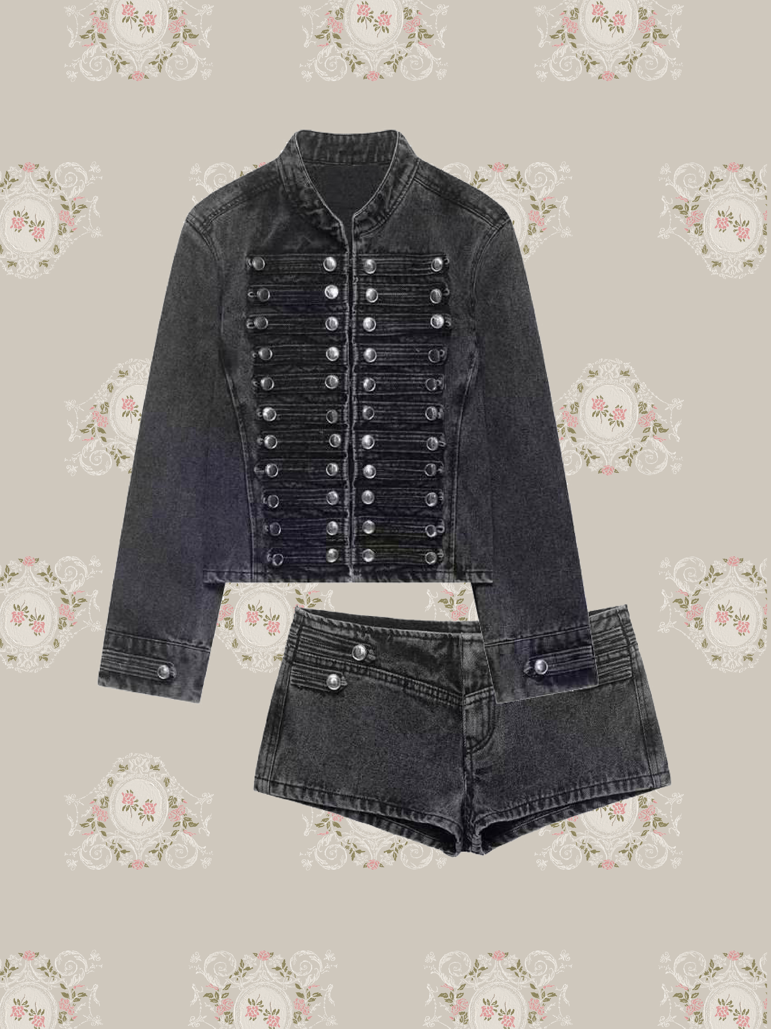 Cropped Rivet Denim Jacket With Short Pants/クロップドリベットデニムジャケットショートパンツ