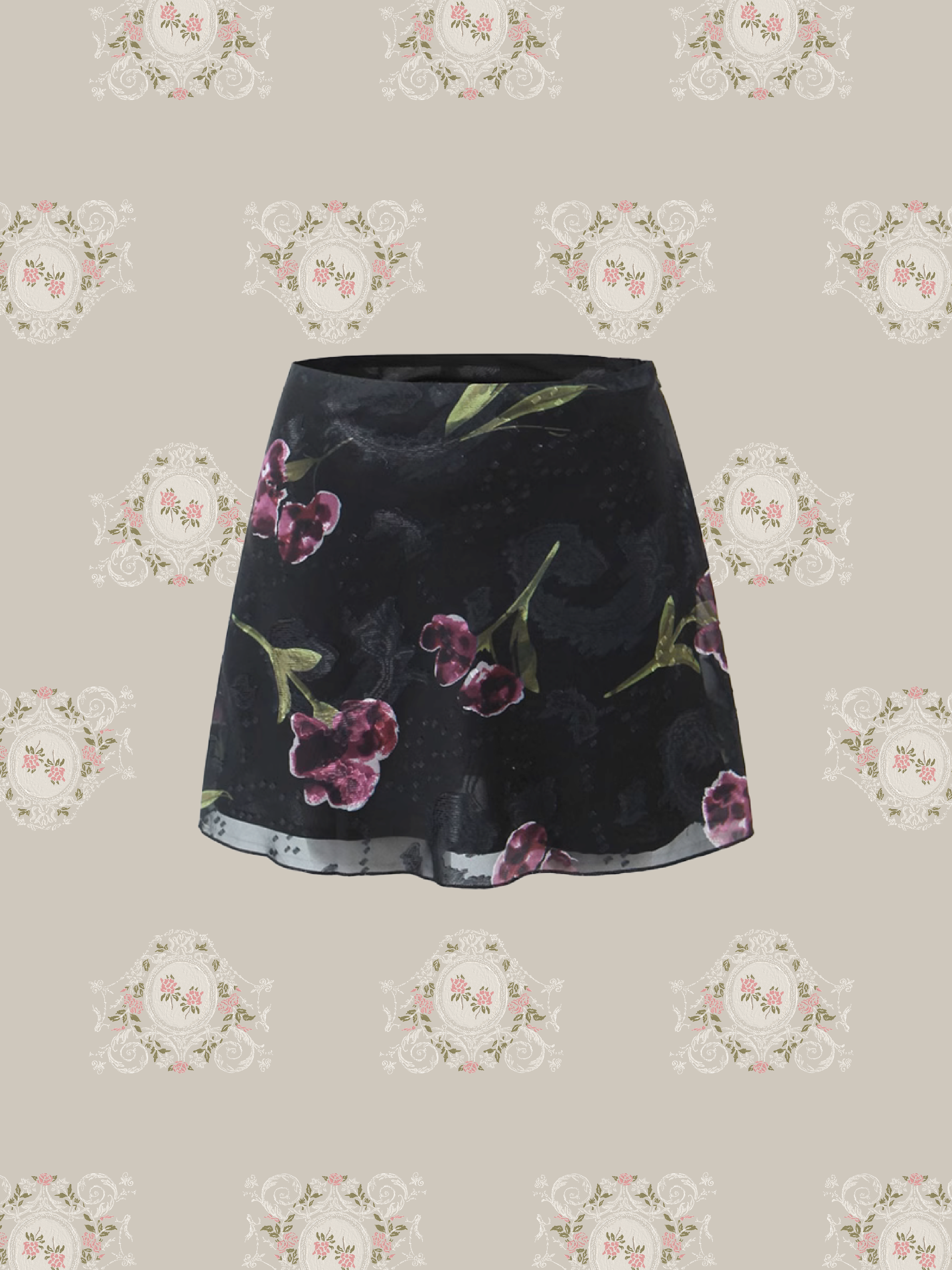 Vintage Floral Print Mesh Skirt/ヴィンテージフローラルプリントメッシュスカート