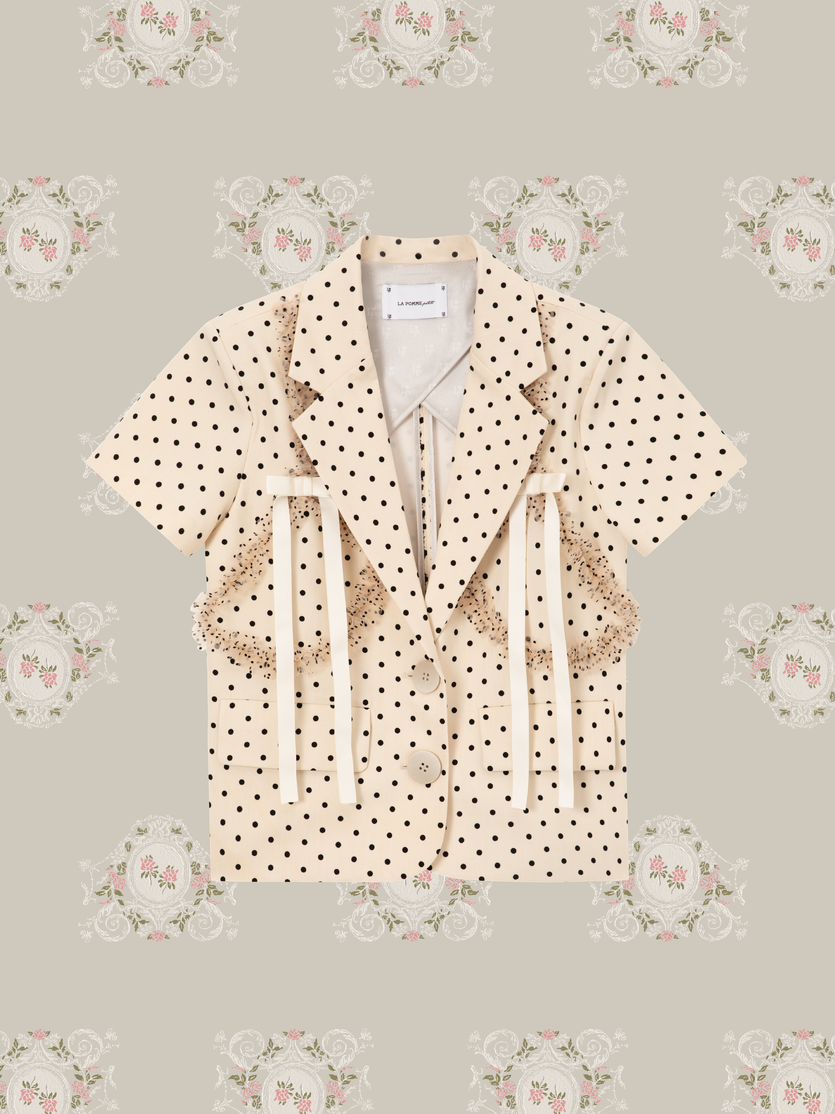 予約商品・Dots Shirring Mesh Deco Short Jacket/ドットシャーリングメッシュショートジャケット