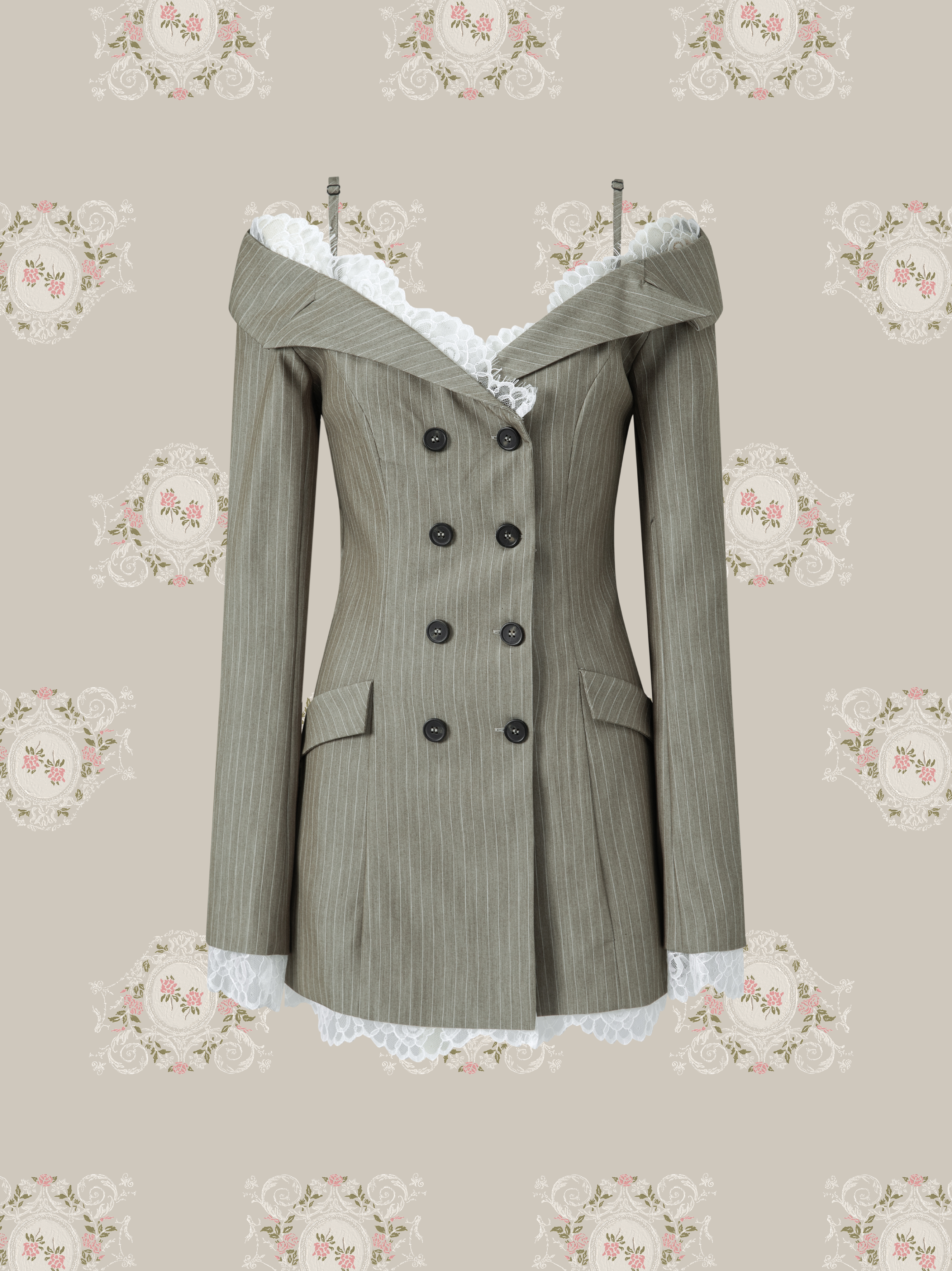 ・予約商品・Open Shoulder Lace Blazer Dress/オープンショルダーレースブレザードレス