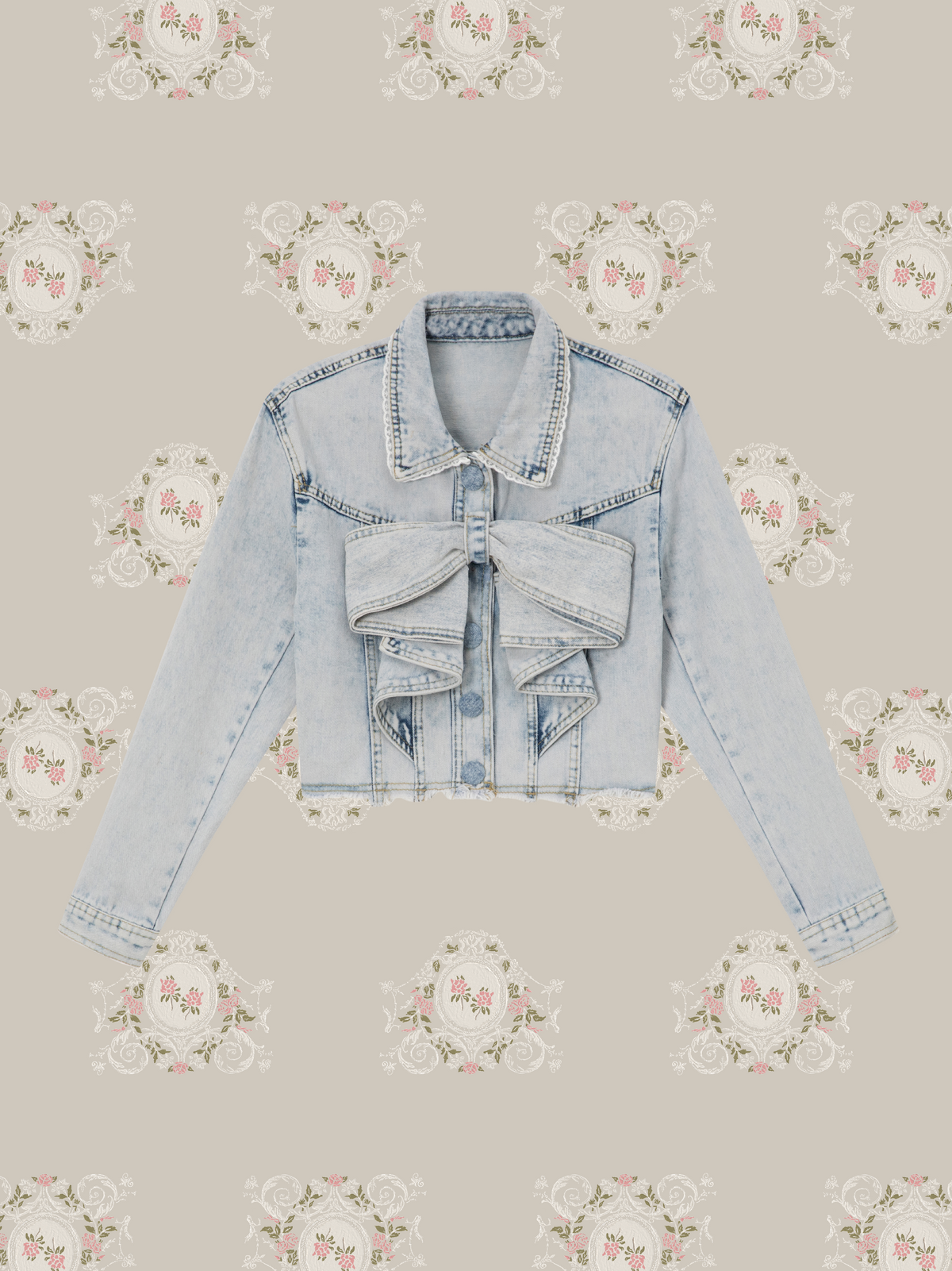 Bow Ruffle Cropped Denim Jacket Set Up/リボンラッフルクロップドデニムジャケットセットアップ