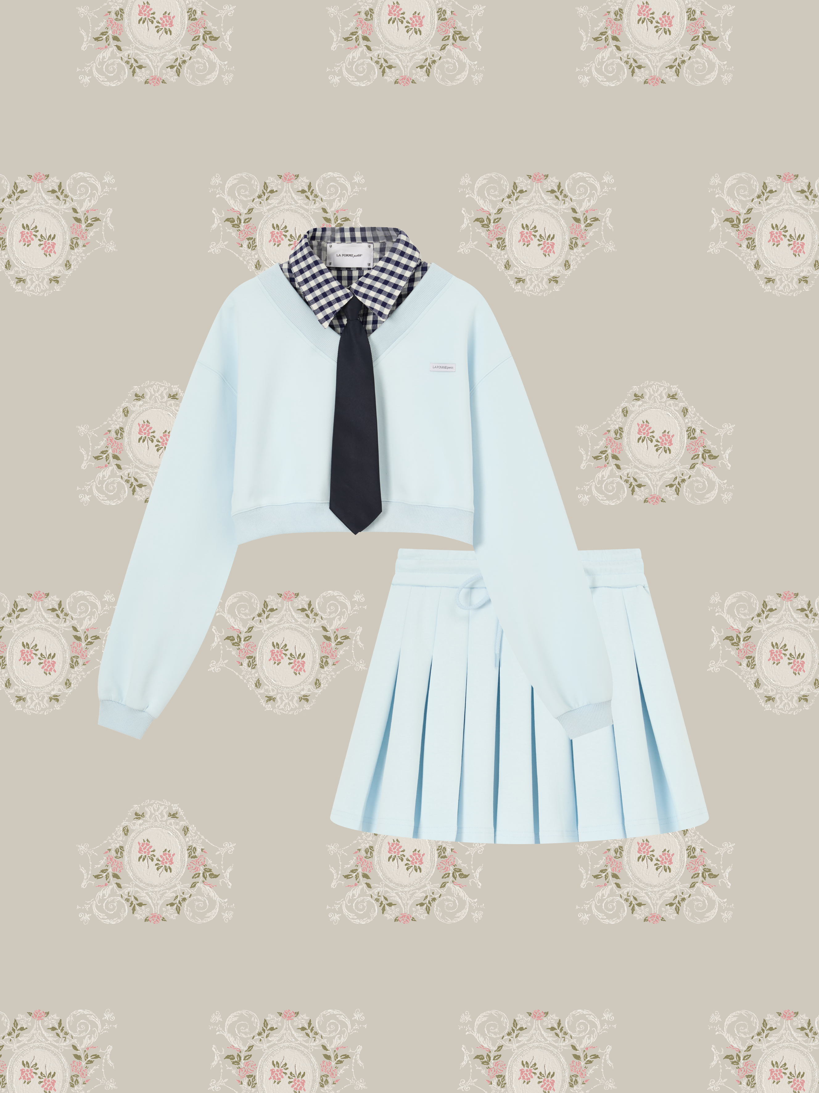 ・予約商品・Preppy Macaron Sweat Pleats Skirt Set Up/プレッピーマカロン風スウェットプリーツスカートセットアップ