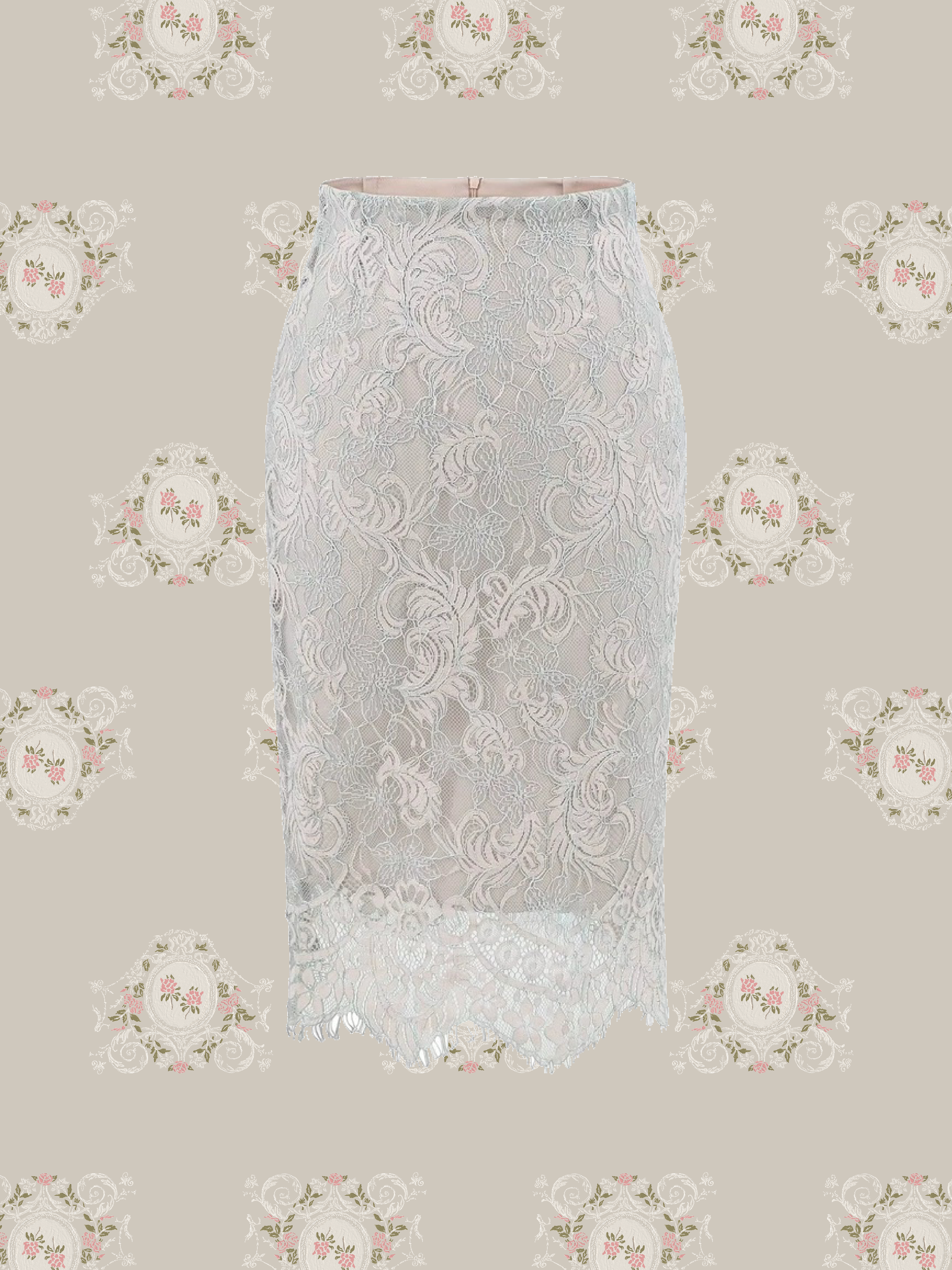 Jacquard Pastel Floral Lace Midi Skirt/ジャカードパステル花柄レースミディスカート