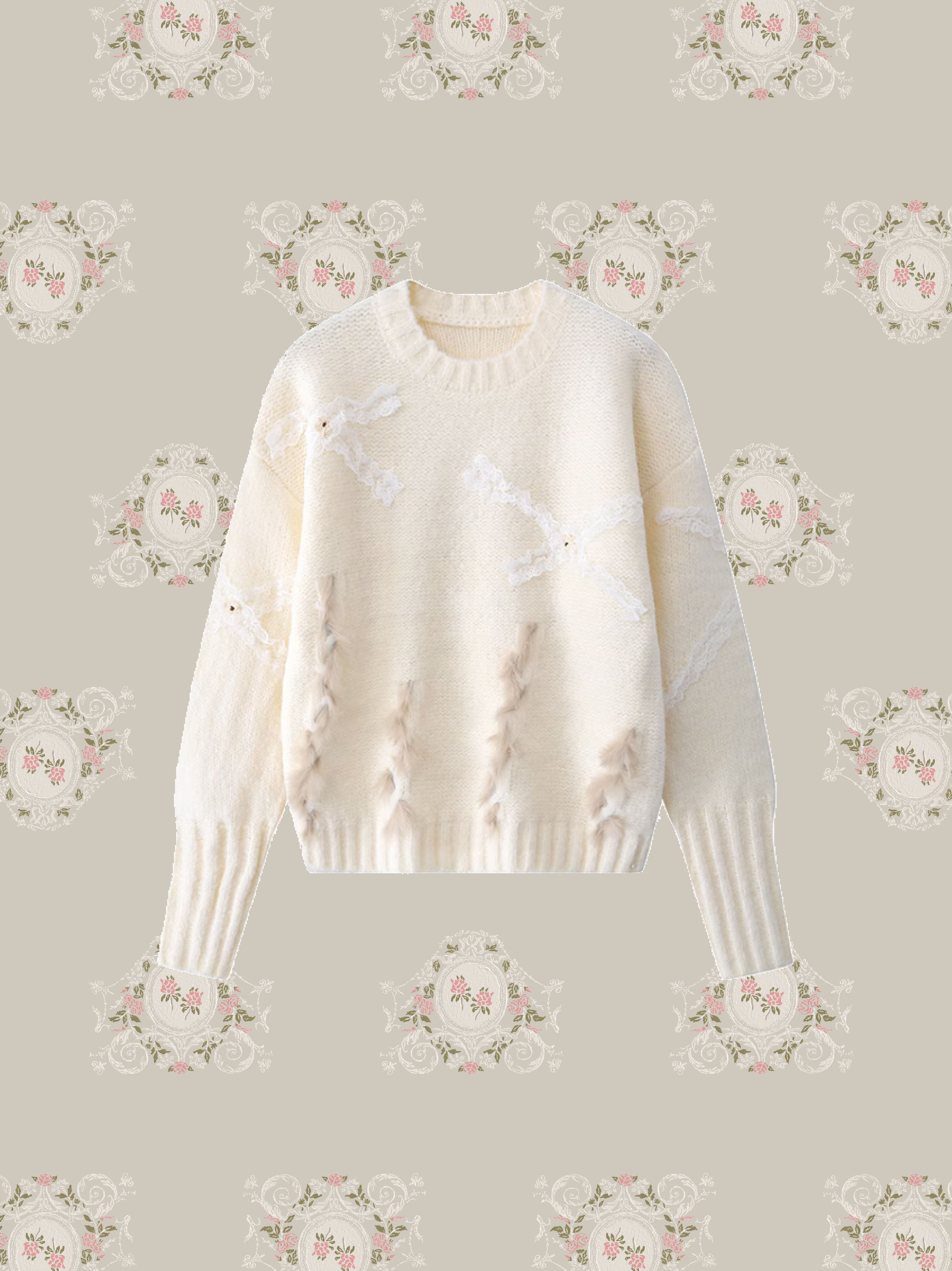 Lace Deco Fluffy Sweater/レースデコふわふわセーター